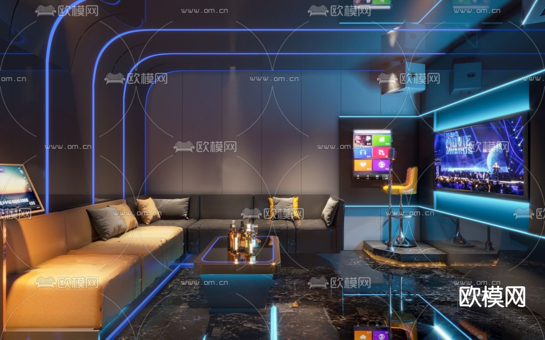 现代KTV包间su模型下载（渲染图1）