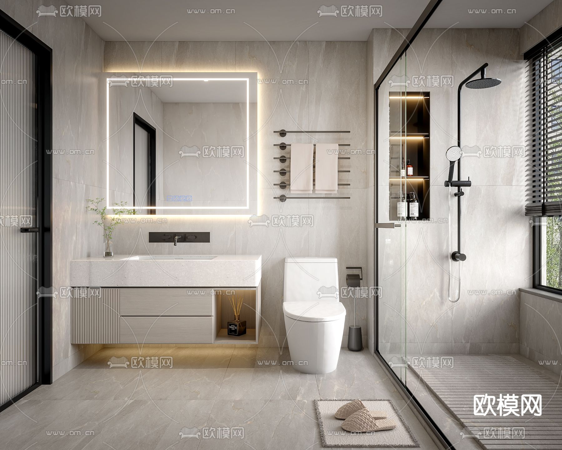 现代卫生间 浴室su模型下载（渲染图1）