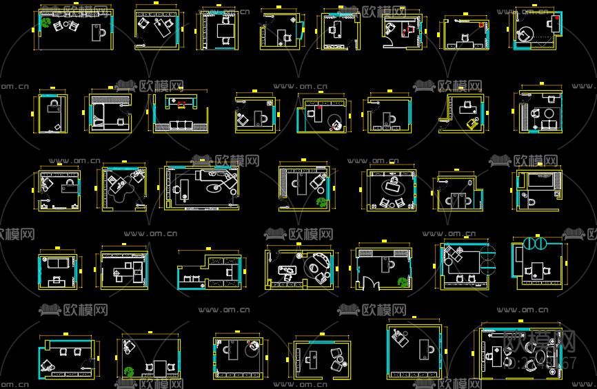书房布局cad图库下载（渲染图3）