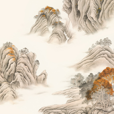  玄关 山水 金箔 水墨 