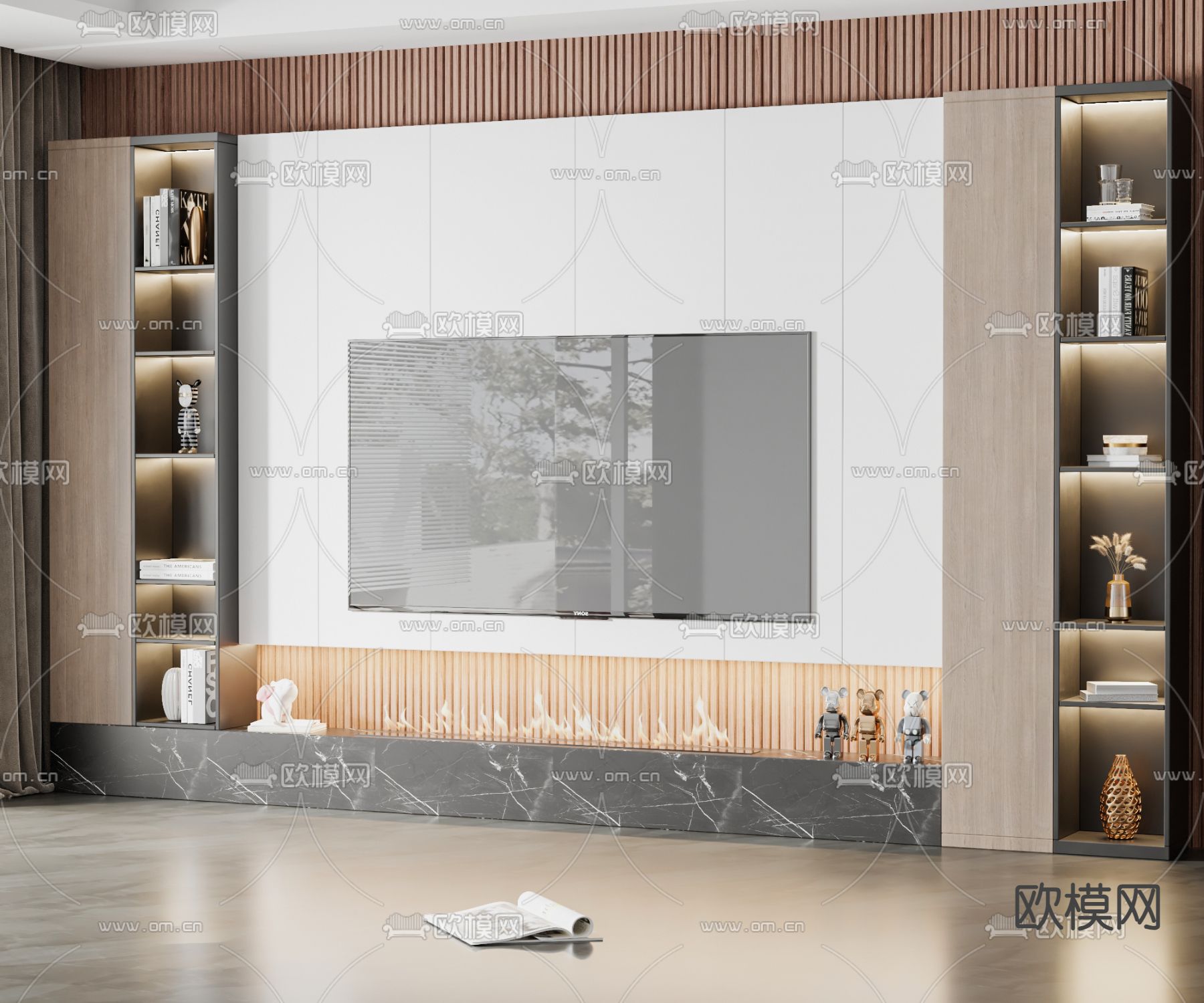 电视背景墙su模型下载（渲染图1）