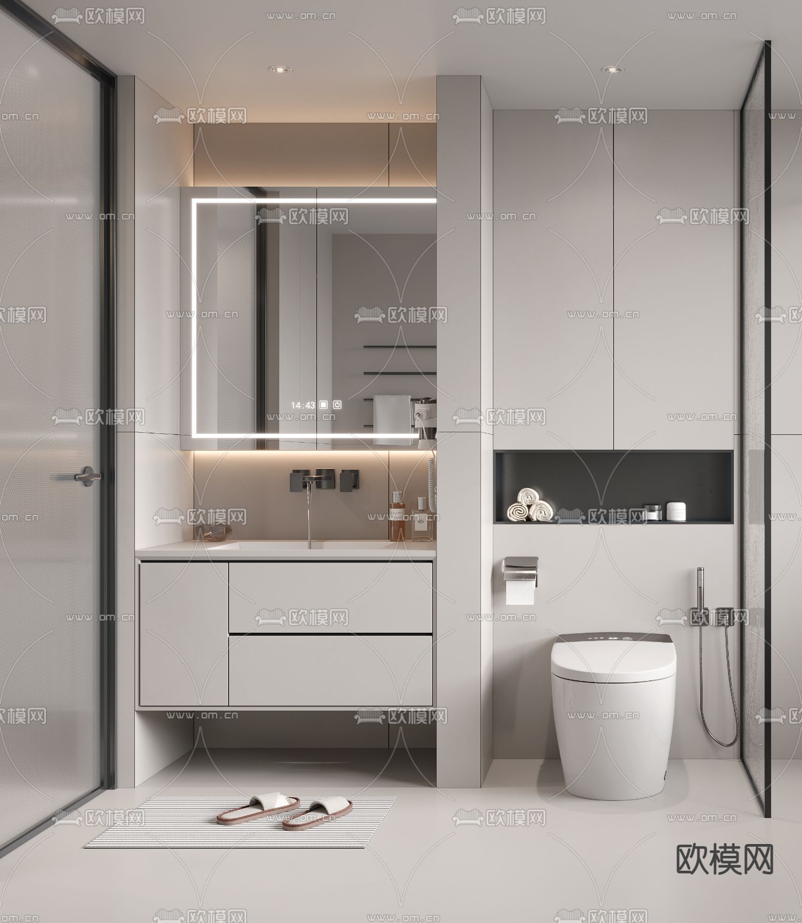 高级灰卫生间 浴室3d模型下载（渲染图2）