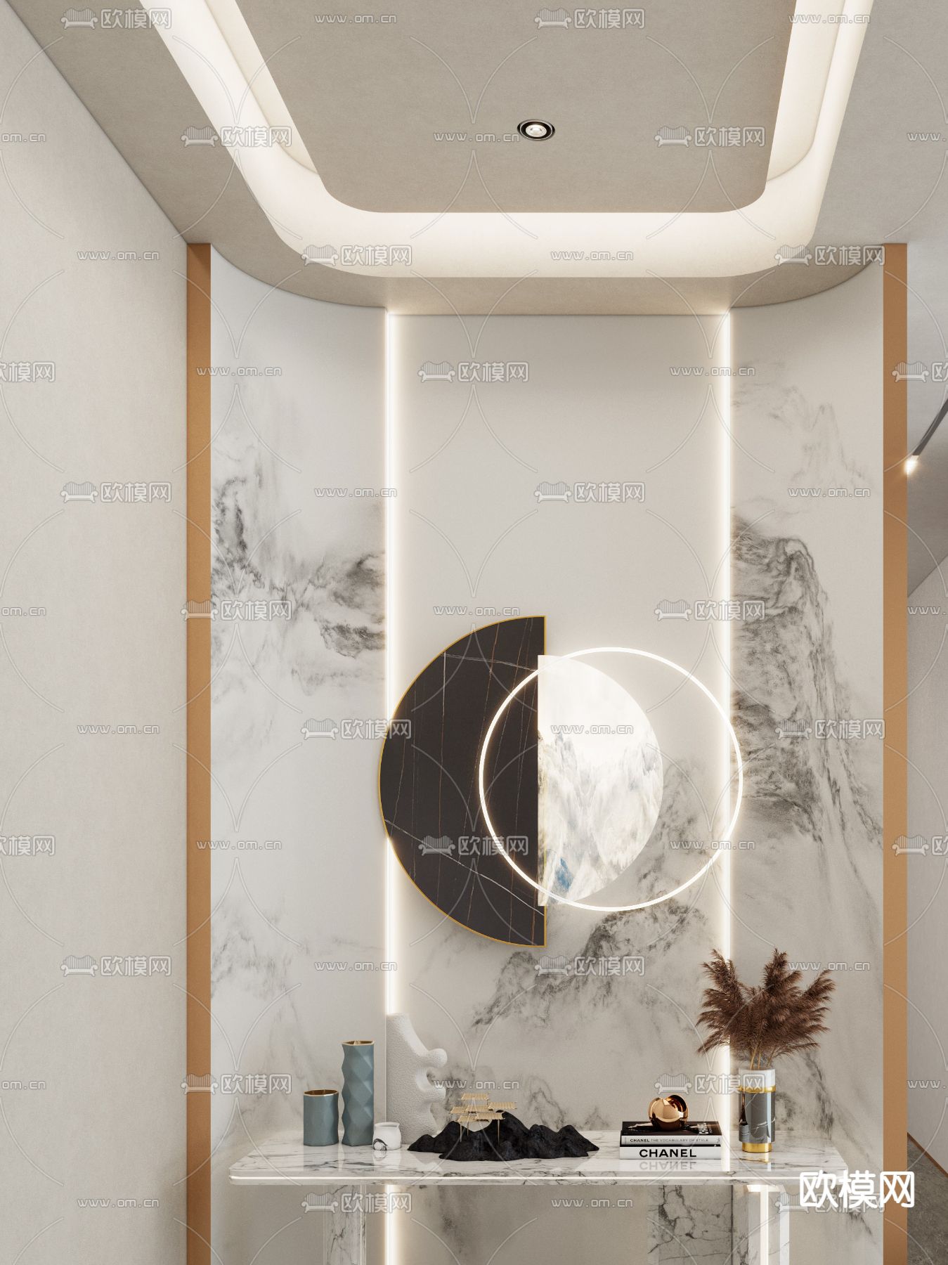 新中式端景台 条案3d模型下载（渲染图2）