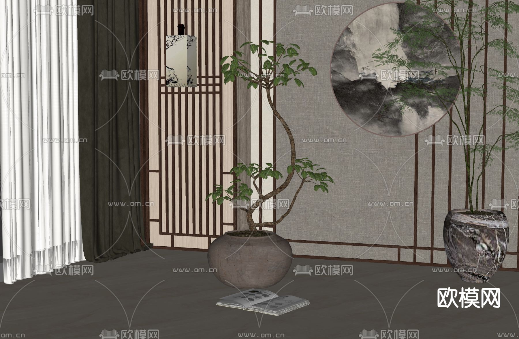 侘寂风盆栽 盆景su模型下载（渲染图2）