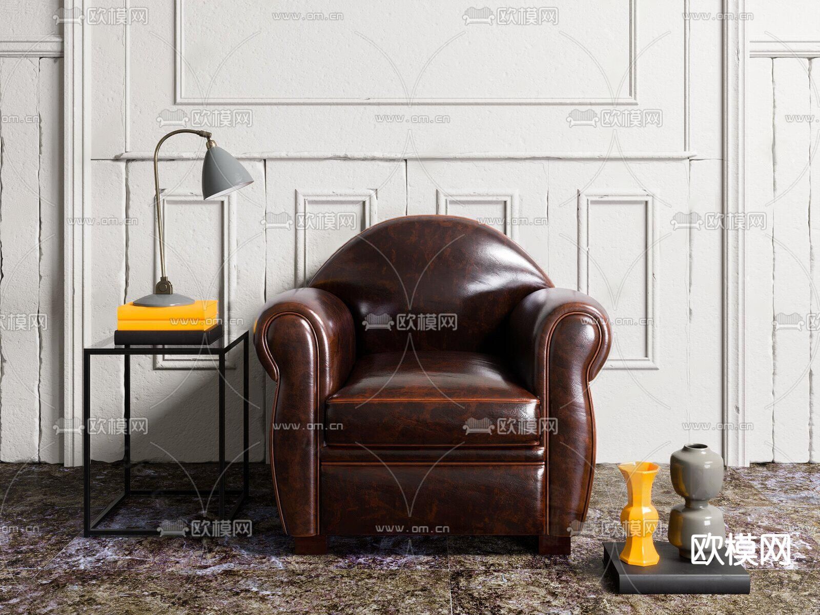 简欧沙发 皮革沙发3d模型下载