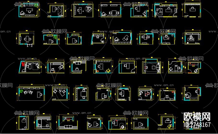 书房布局cad图库下载（渲染图4）