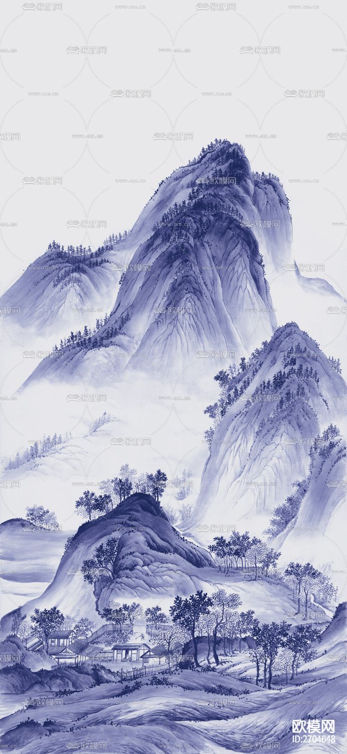 玄关 山水 水墨 手绘 意境下载（渲染图4）