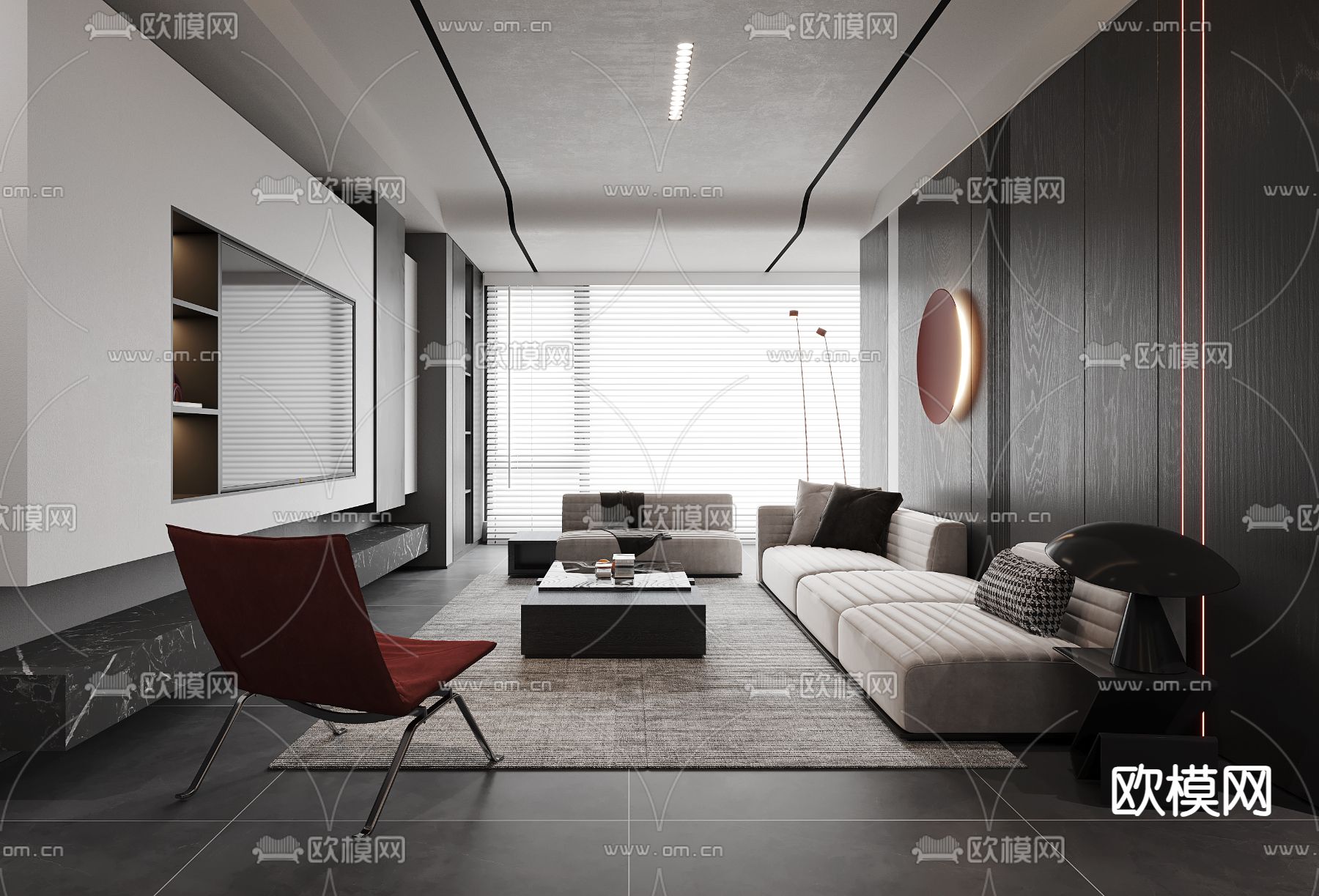 暗黑风客厅 餐厅3d模型下载（渲染图2）