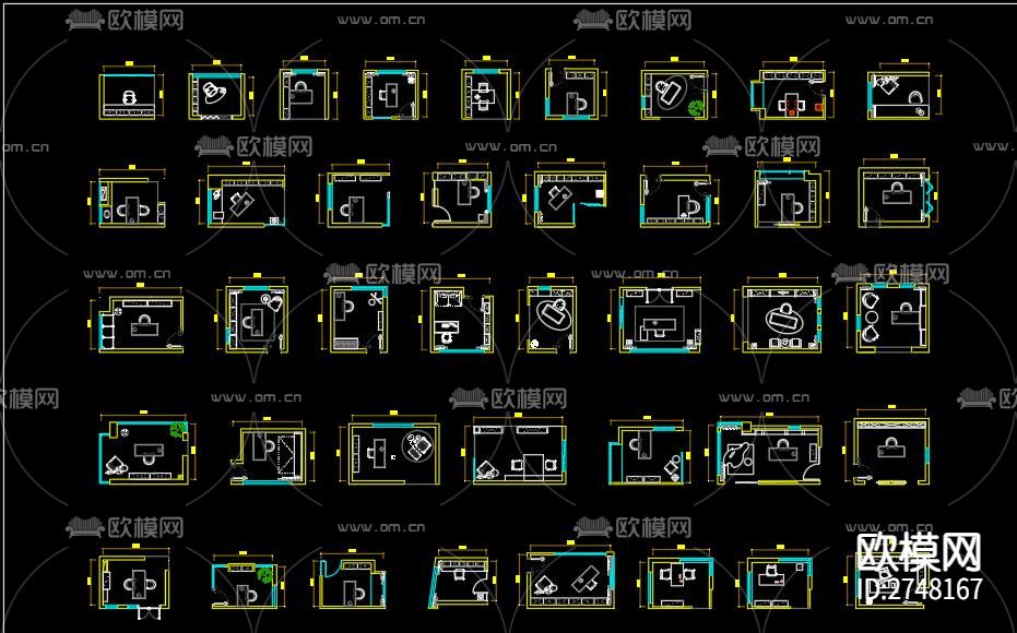 书房布局cad图库下载（渲染图2）