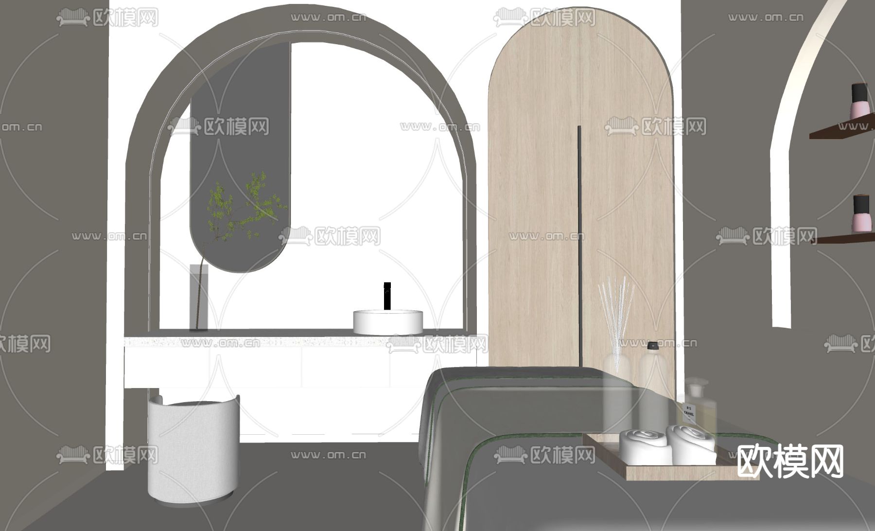 奶油风美容店 包厢su模型下载（渲染图3）