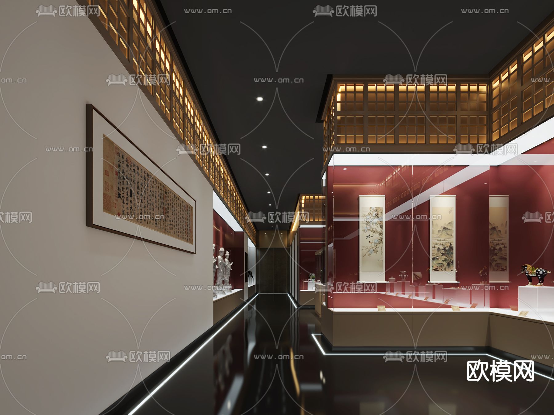 新中式博物馆 展厅su模型下载（渲染图1）