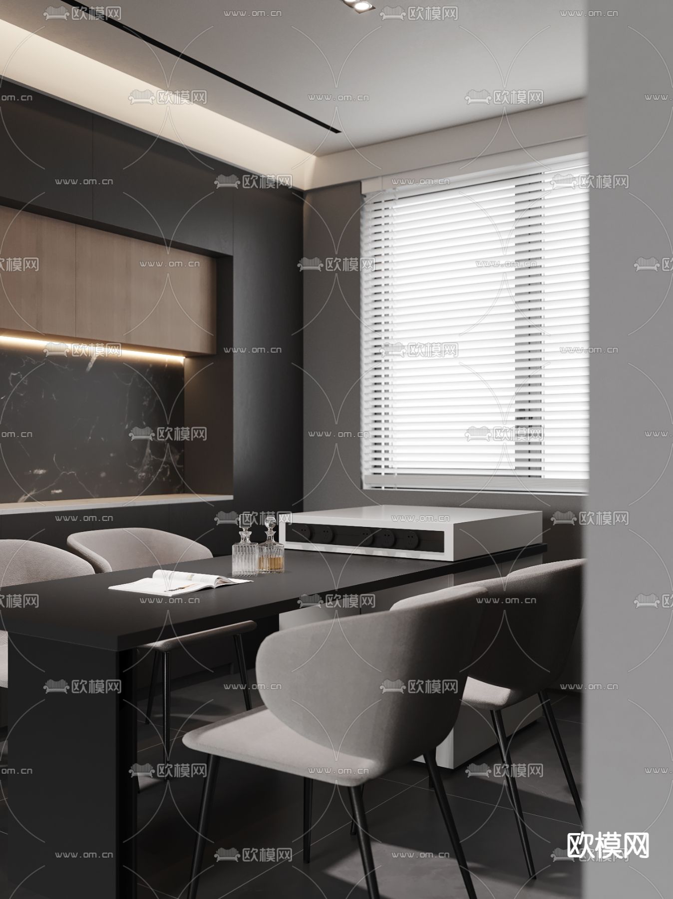 暗黑风客厅 餐厅3d模型下载（渲染图3）