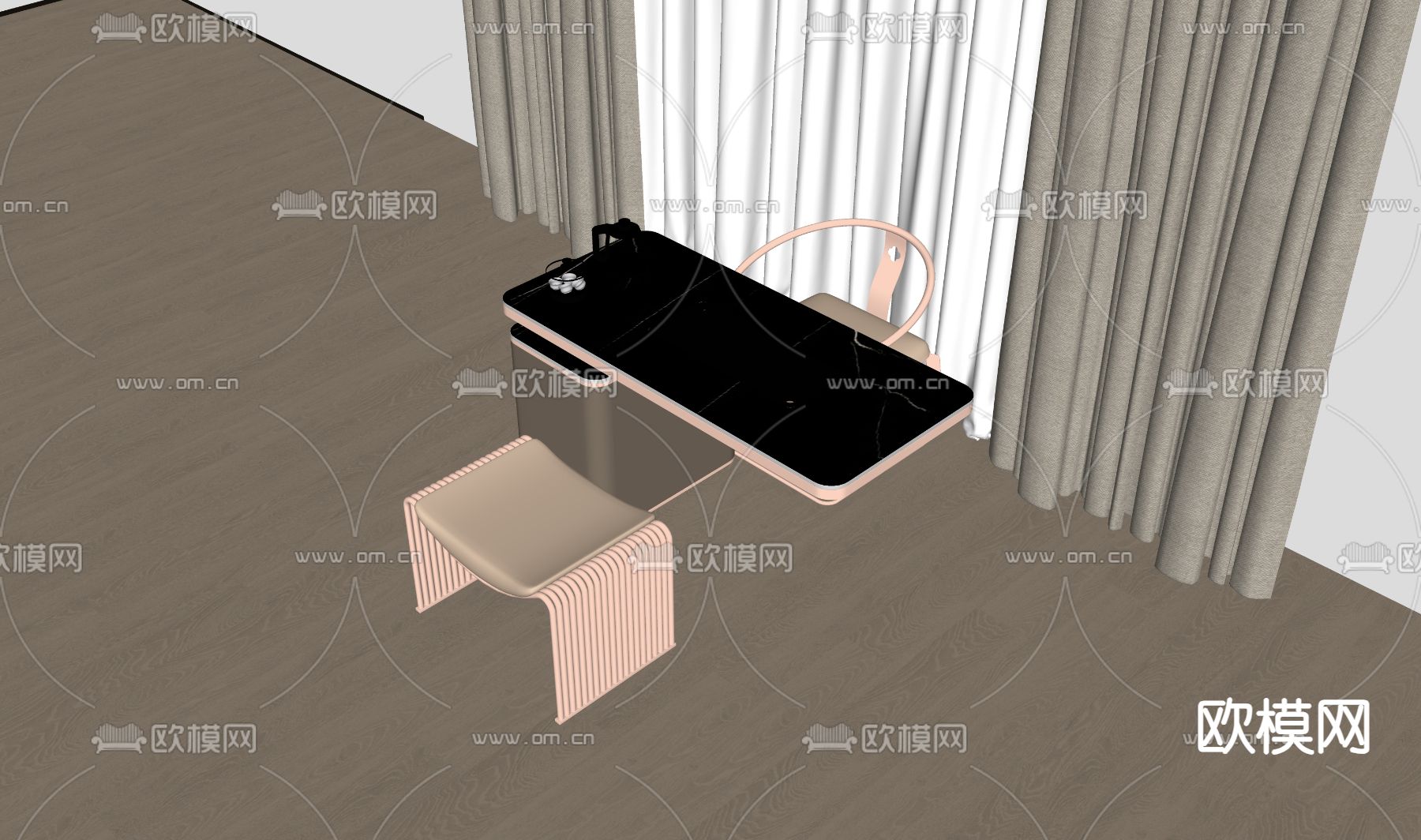 现代茶桌 茶台su模型下载（渲染图2）