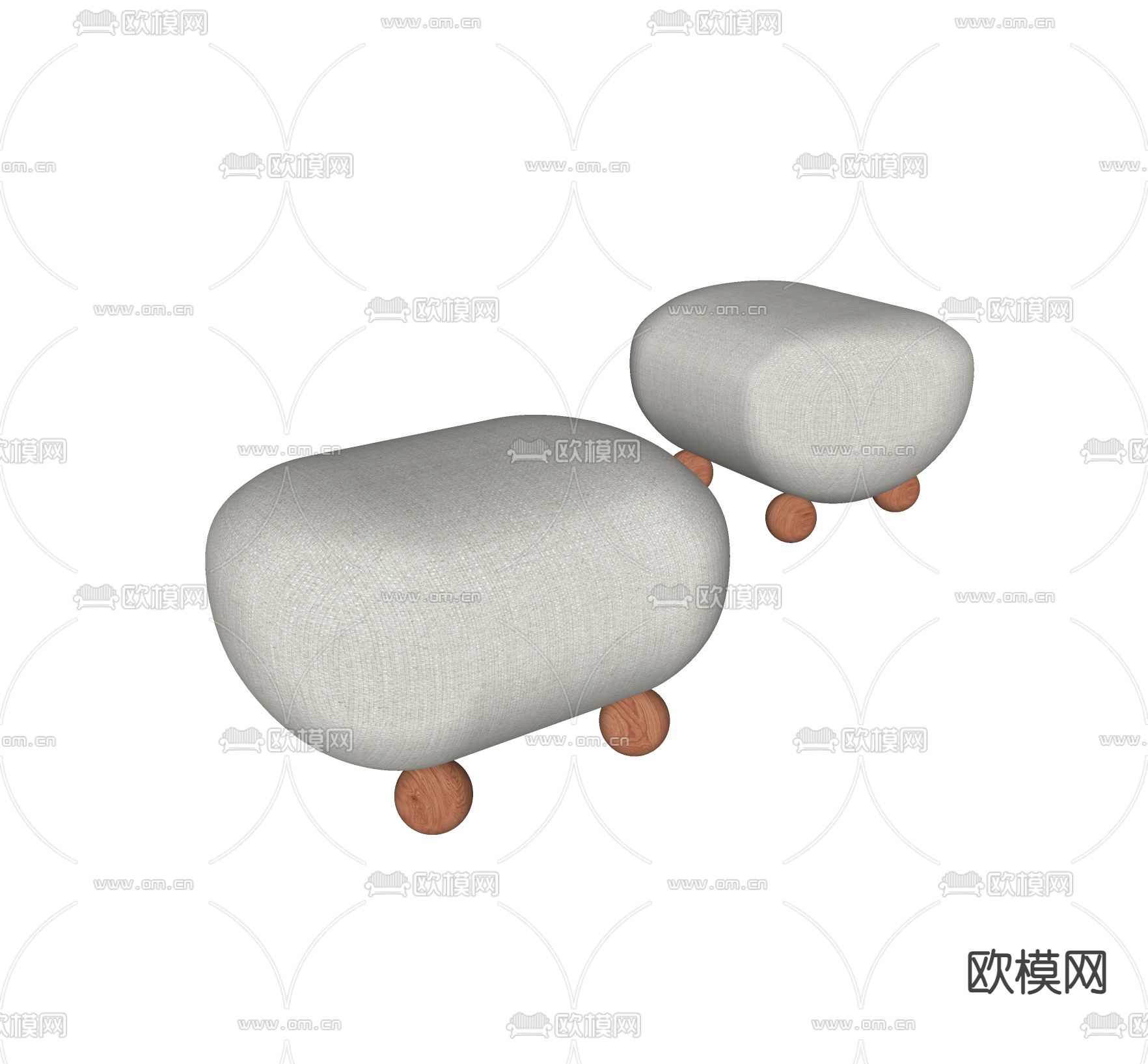 奶油风沙发凳su模型下载（渲染图2）