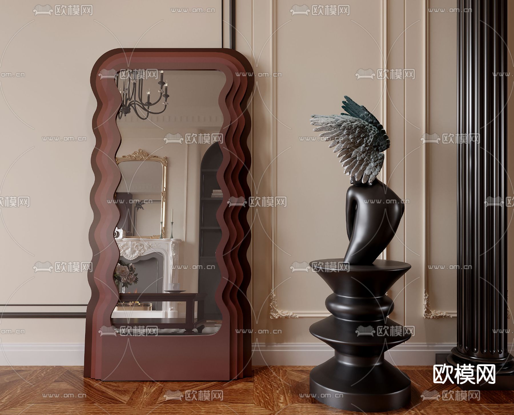 侘寂镜子 全身镜 穿衣镜3d模型下载