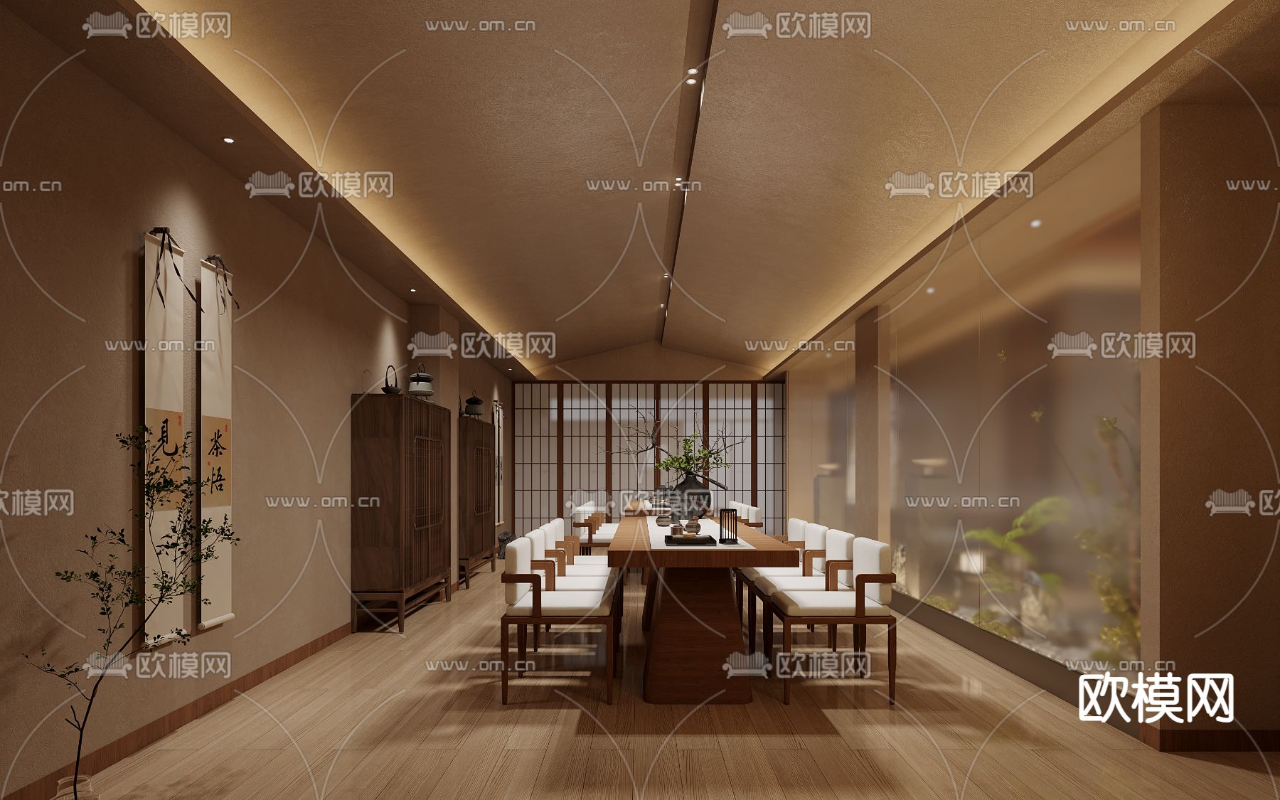 侘寂风茶室 茶楼3d模型下载