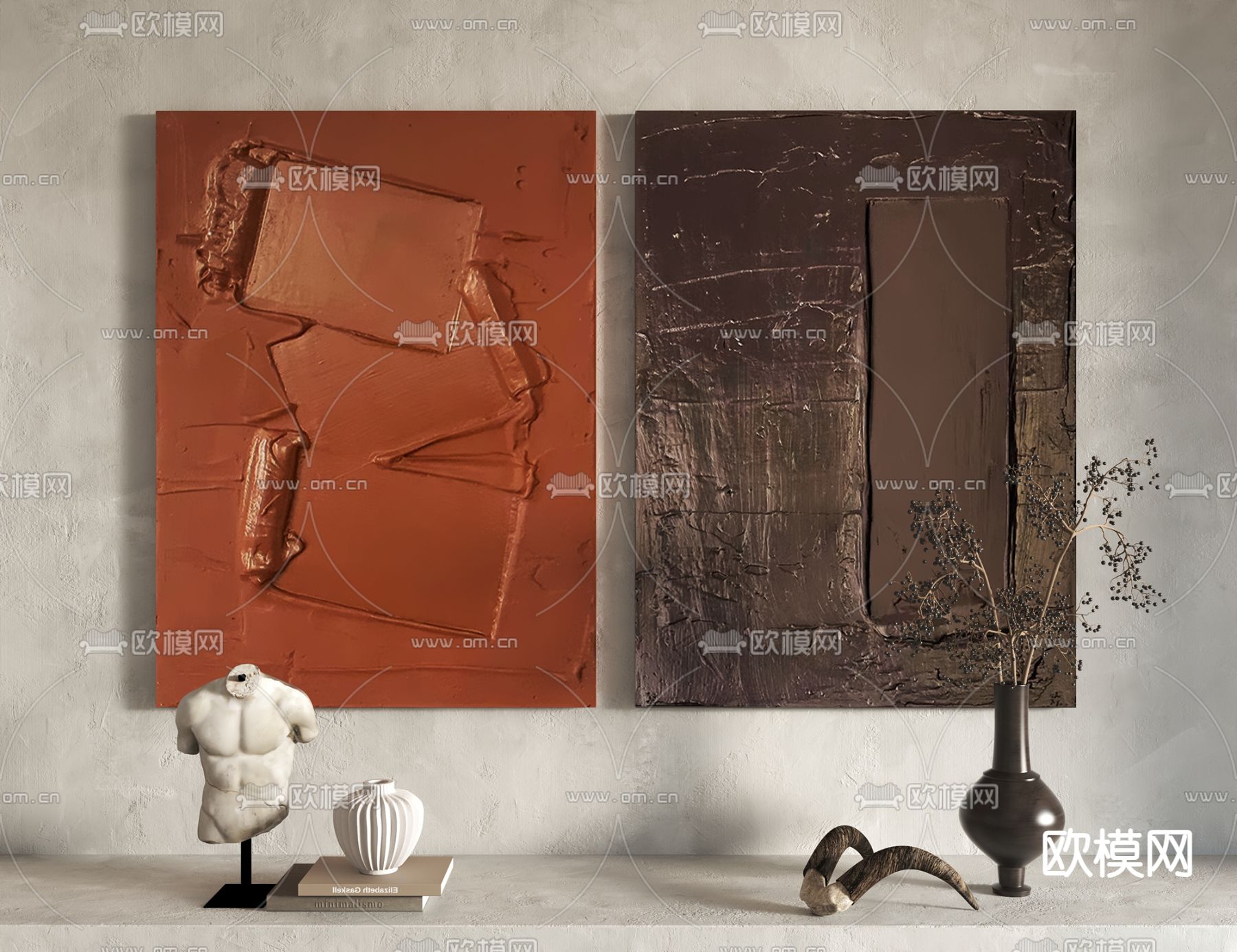 侘寂风装饰挂画su模型下载（渲染图2）