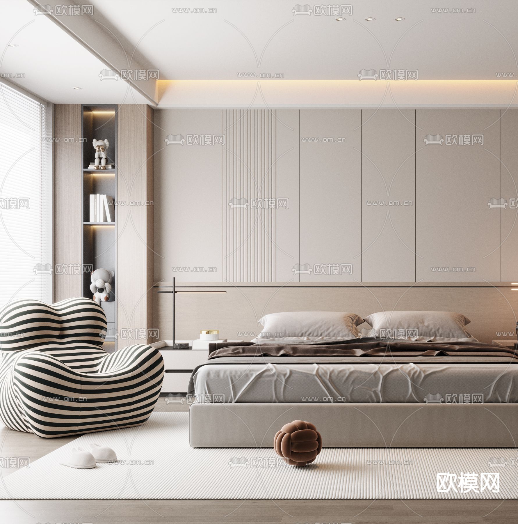 现代卧室 主人房3d模型下载（渲染图3）
