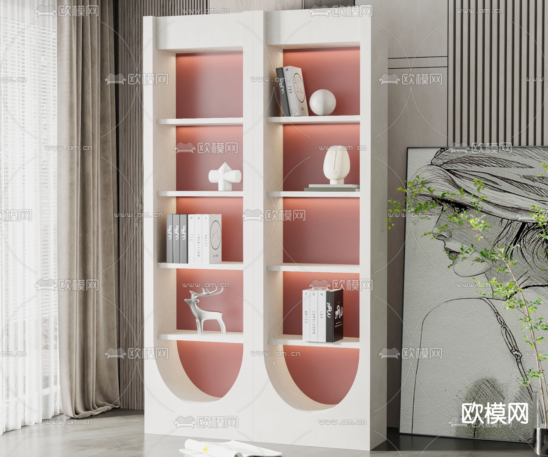 侘寂风装饰柜su模型下载（渲染图1）