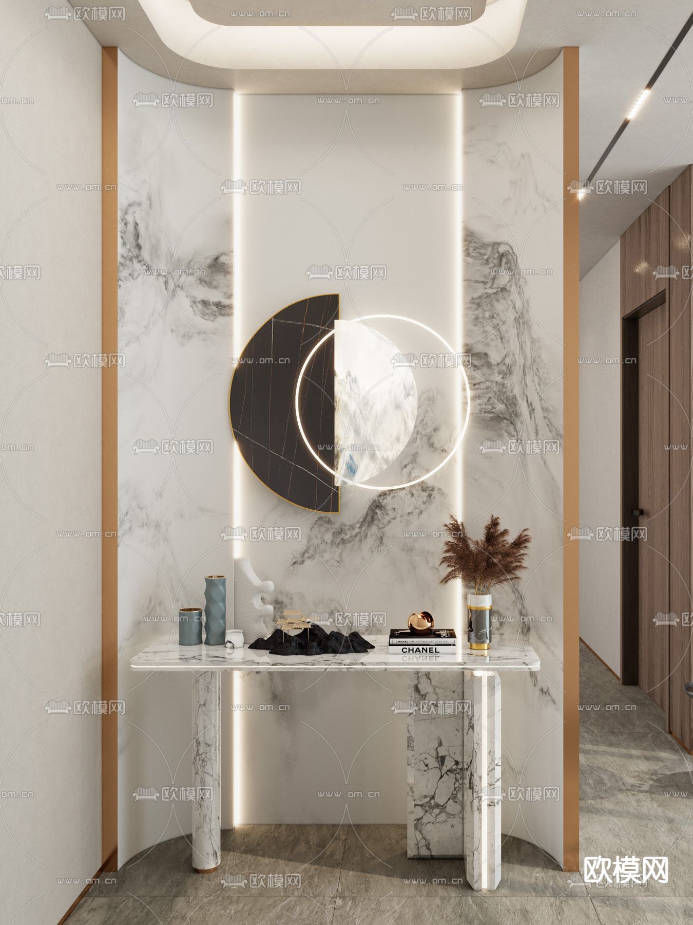 新中式端景台 条案3d模型下载（渲染图4）