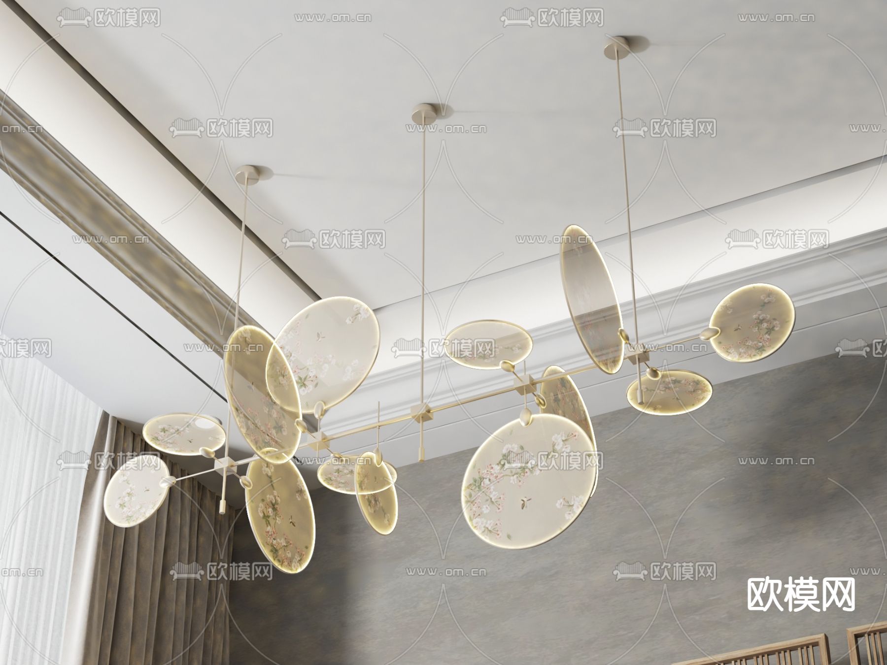 新中式吊灯su模型下载（渲染图1）