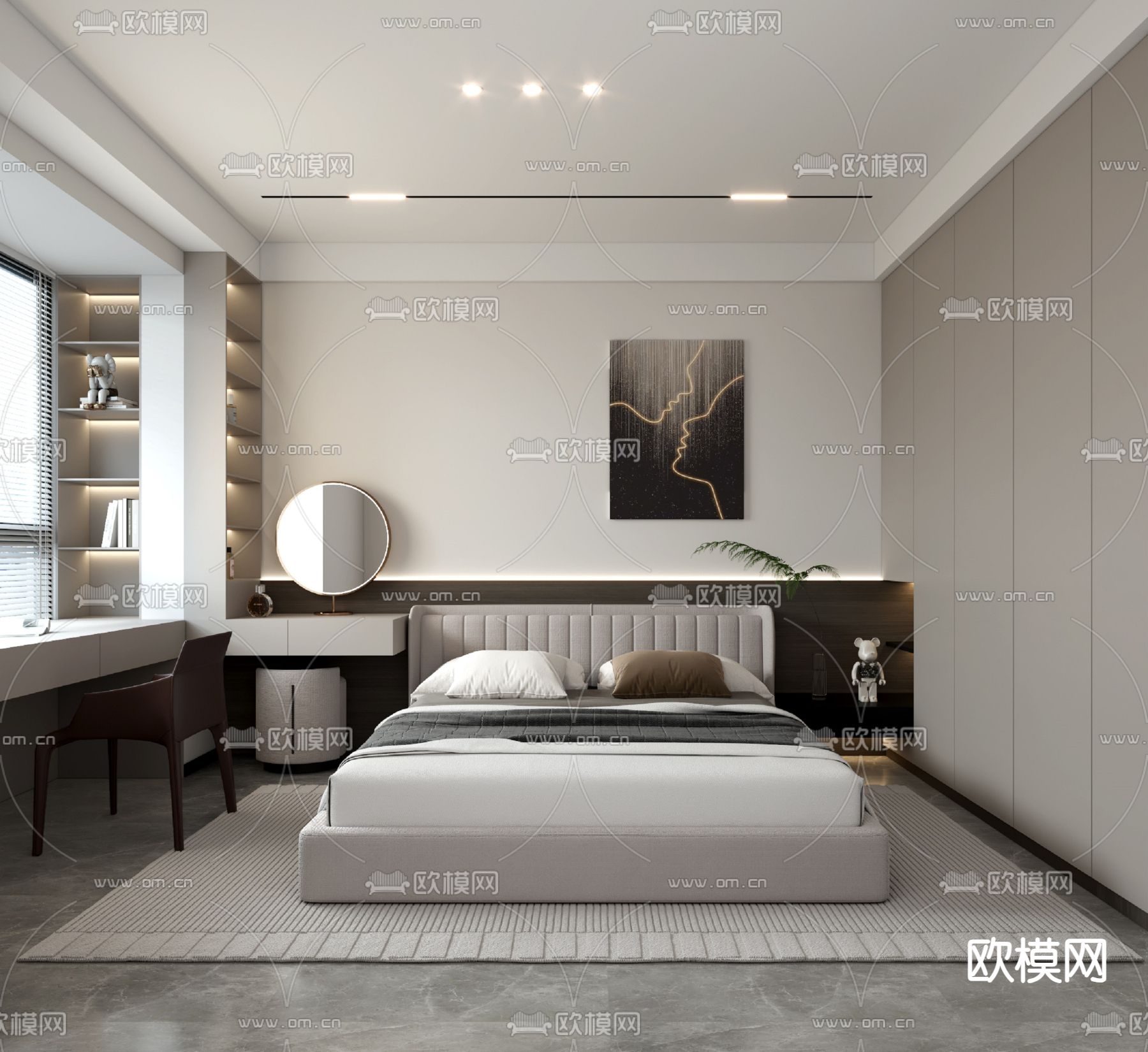 现代卧室免费3d模型下载（渲染图1）