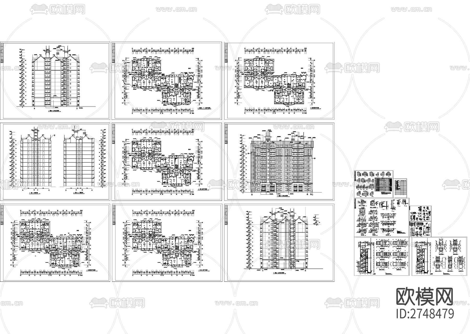 十二层一梯四户小高层建筑cad施工图下载（渲染图10）