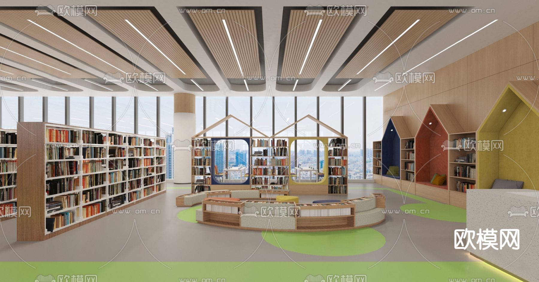 现代图书馆su模型下载（渲染图1）