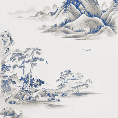  玄关 山水 松树 金箔 水墨 