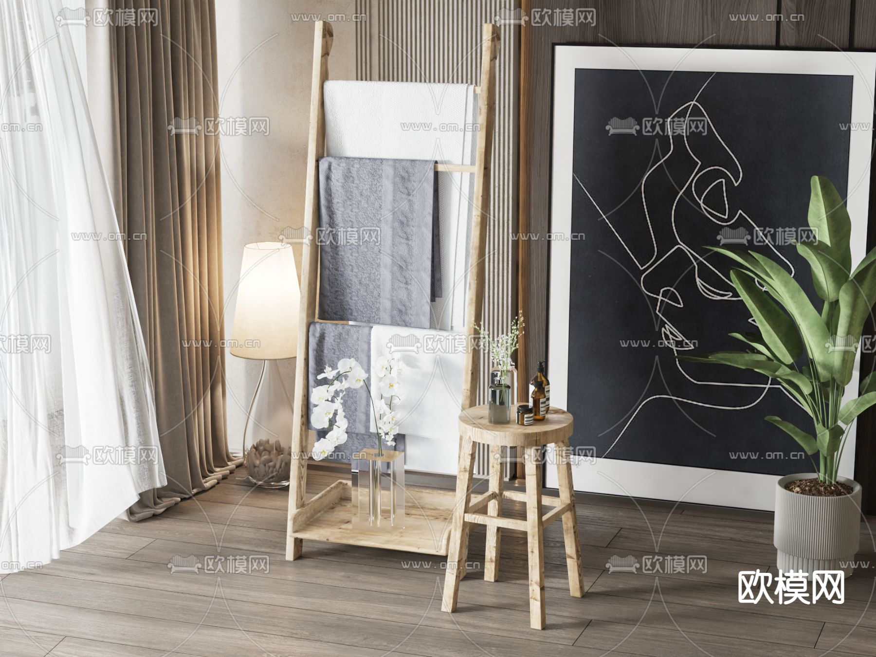 毛巾架 圆几3d模型下载