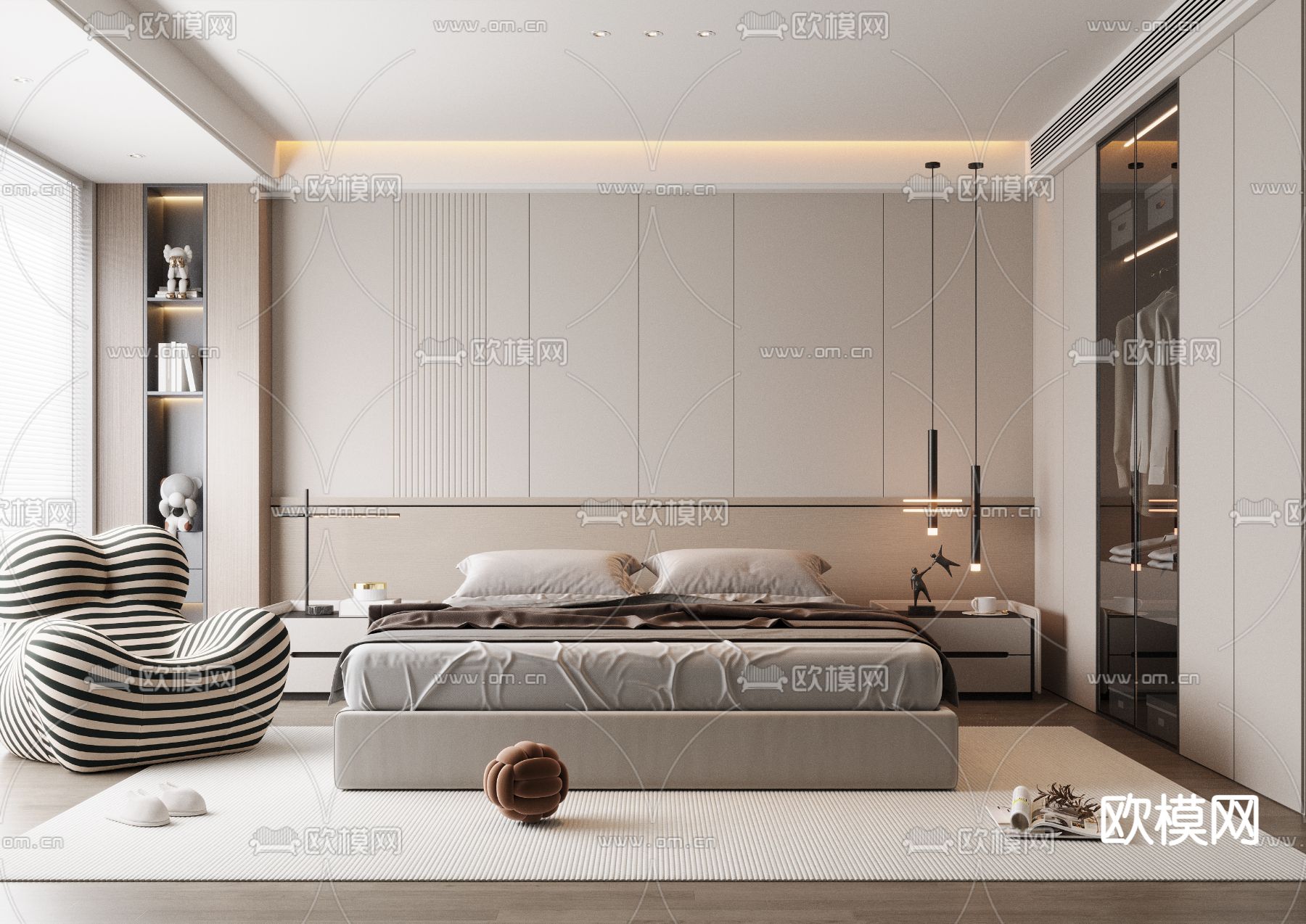 现代卧室 主人房3d模型下载（渲染图1）
