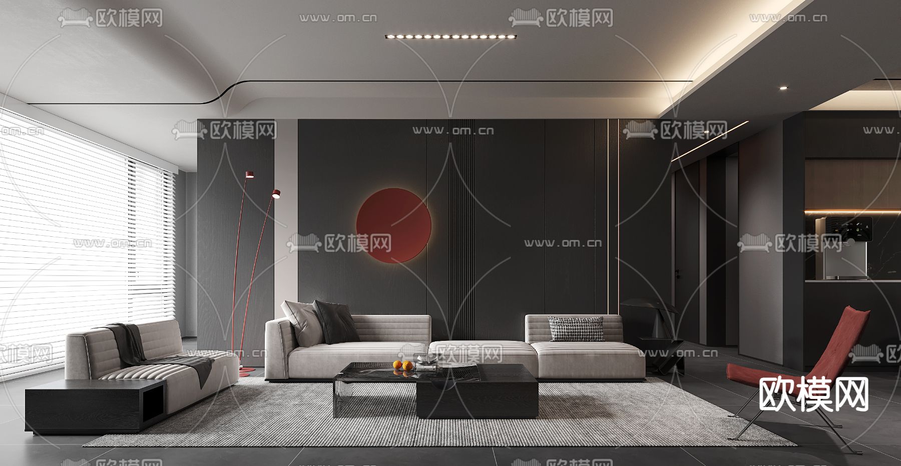 暗黑风客厅 餐厅3d模型下载（渲染图1）