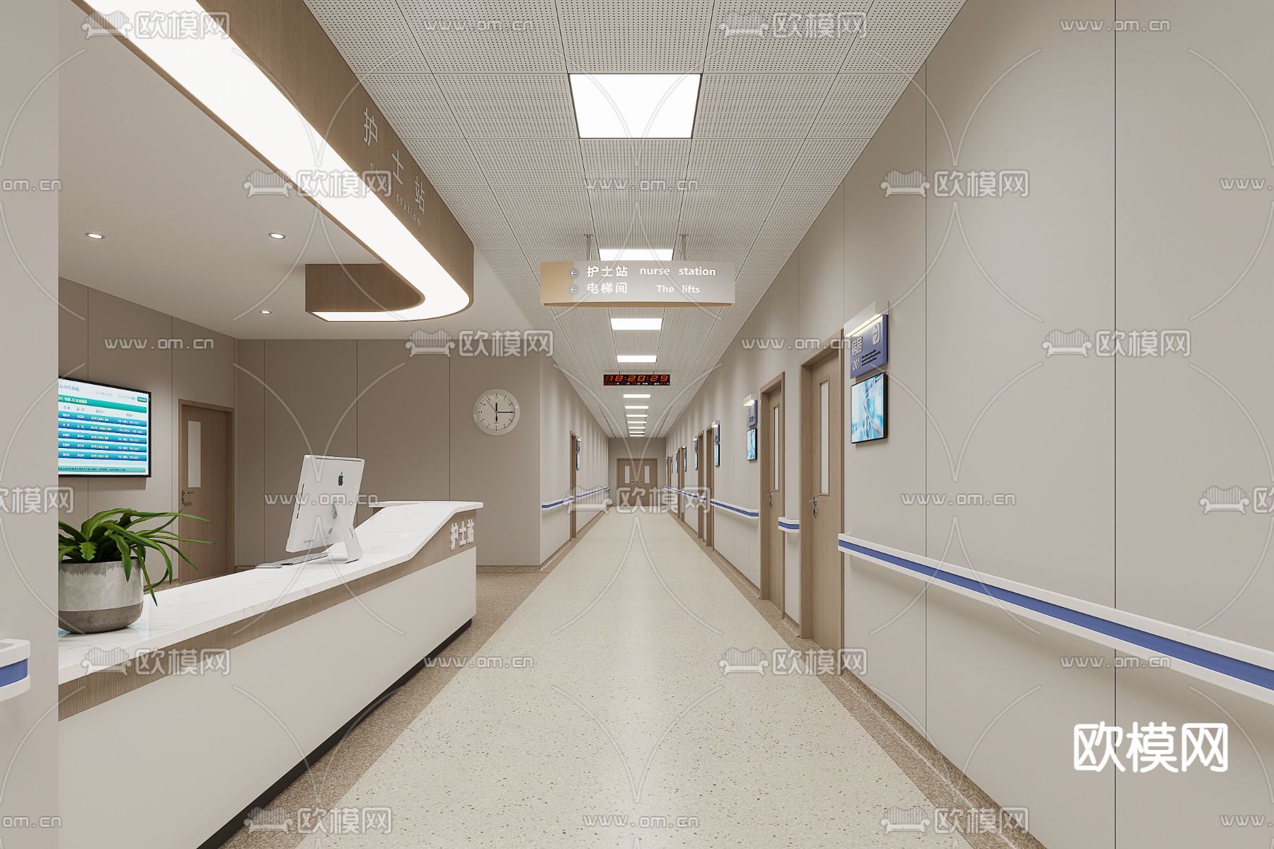 护士站su模型下载（渲染图1）
