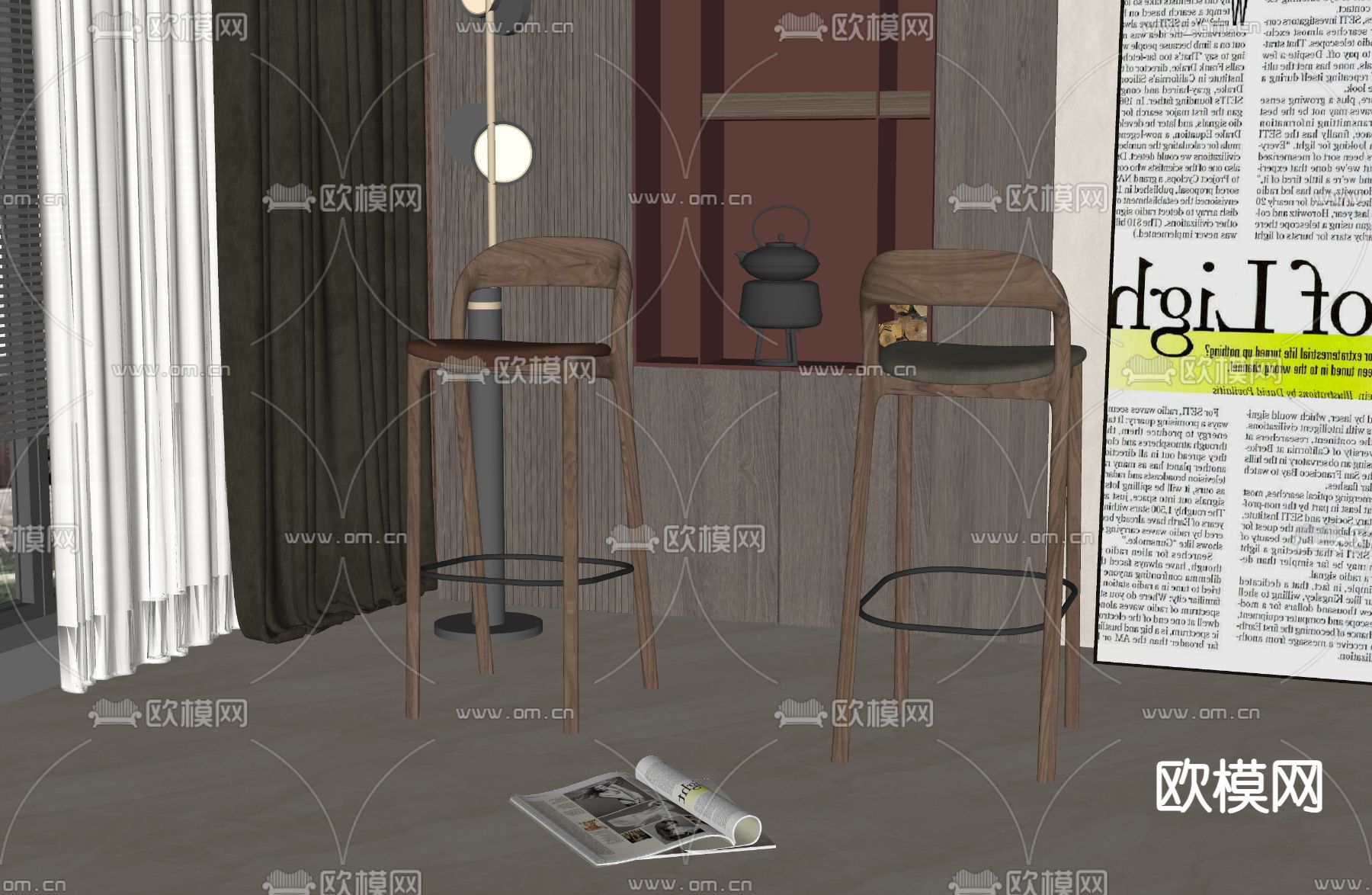 现代吧椅su模型下载（渲染图2）