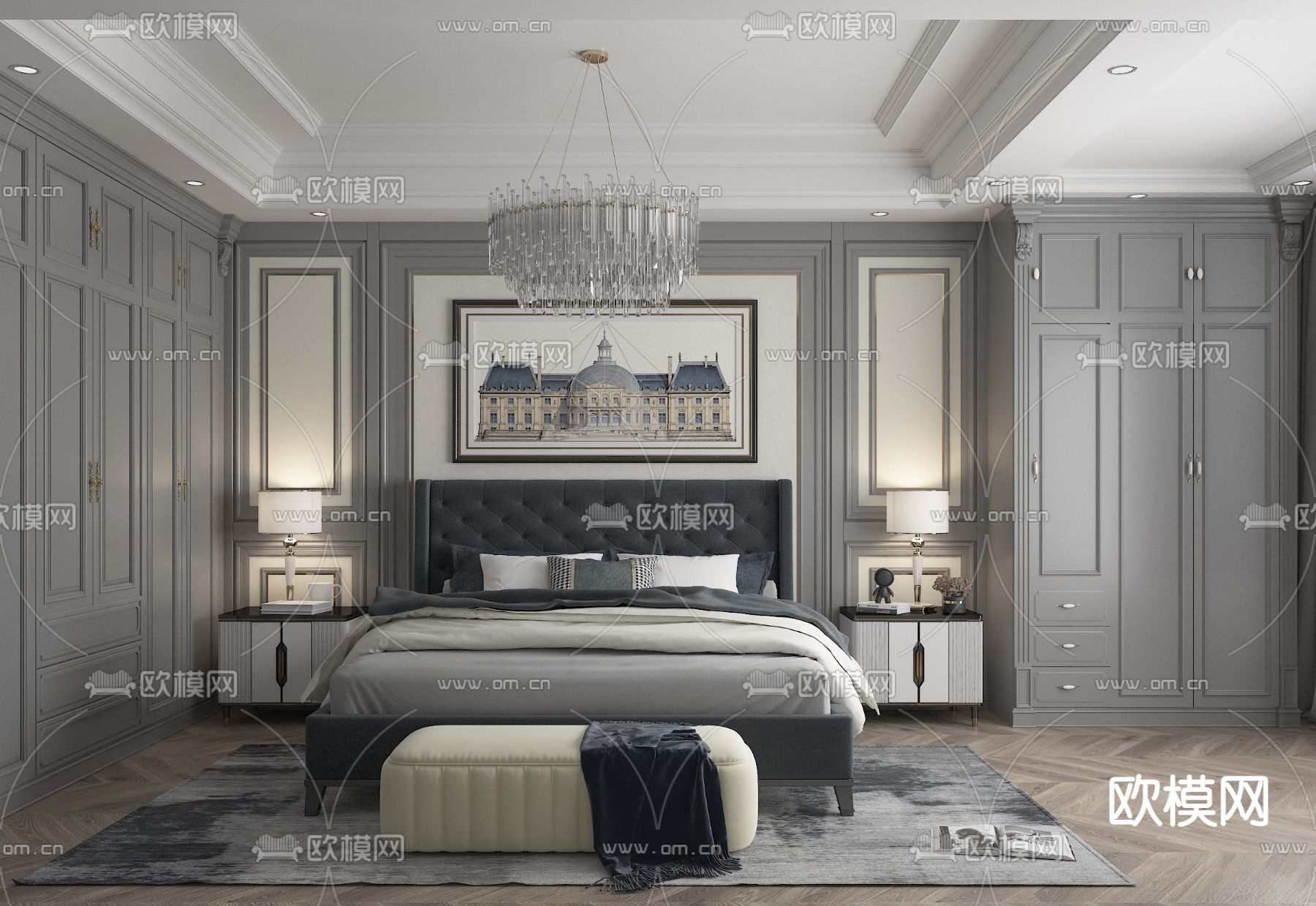 美式卧室免费3d模型下载