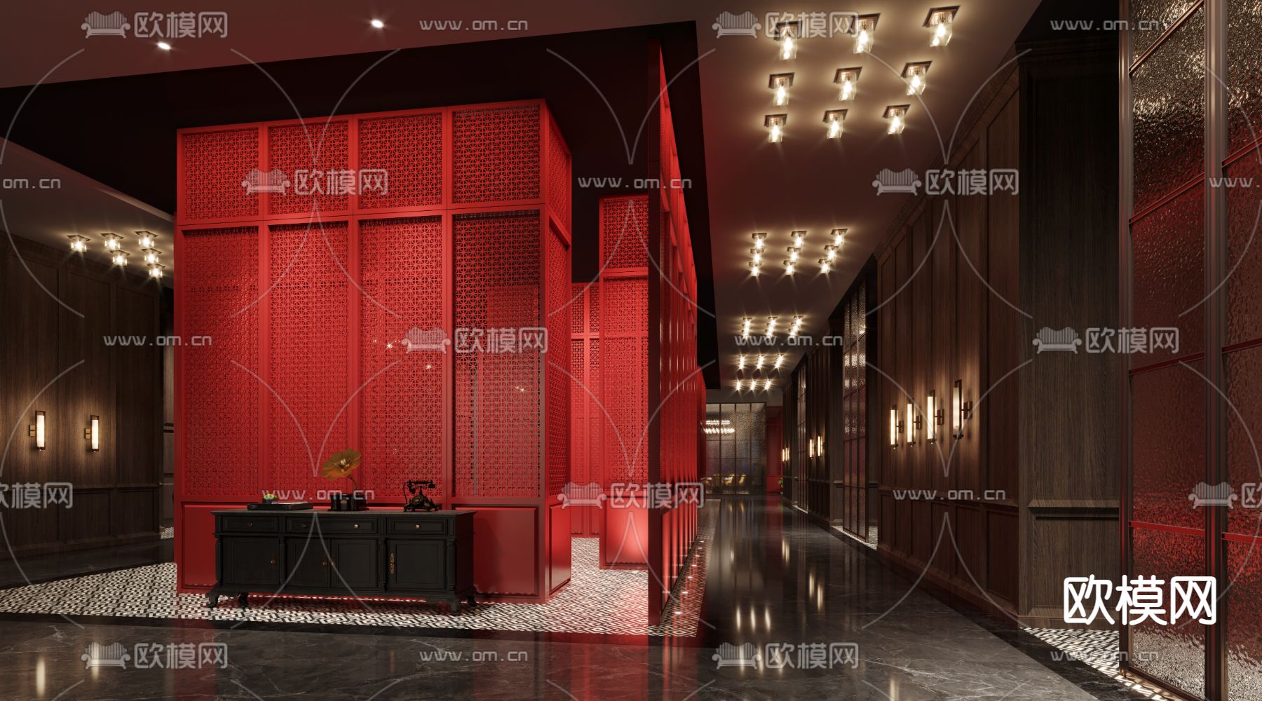 中餐厅过道 走廊3d模型下载