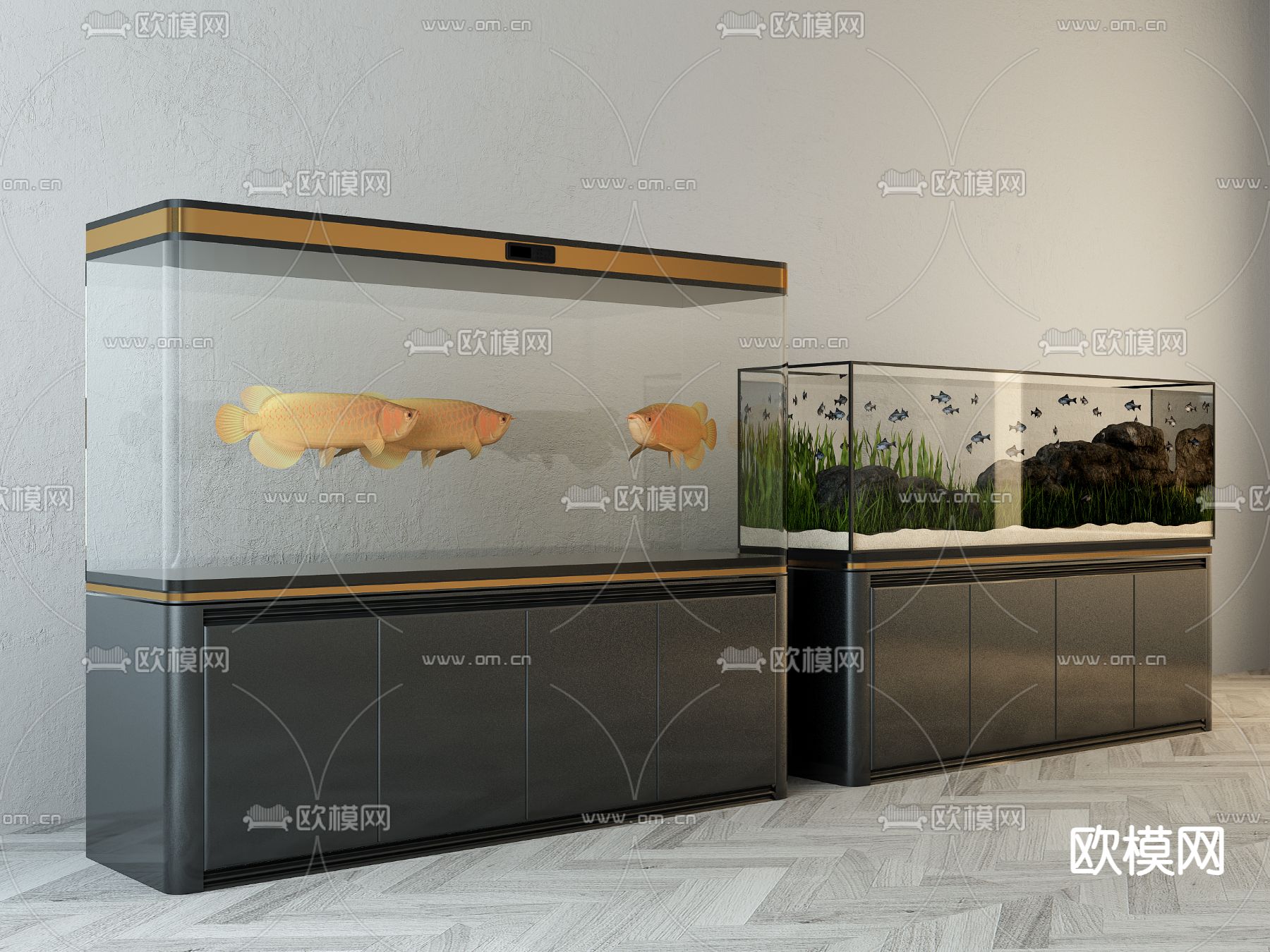 现代鱼缸su模型下载（渲染图1）