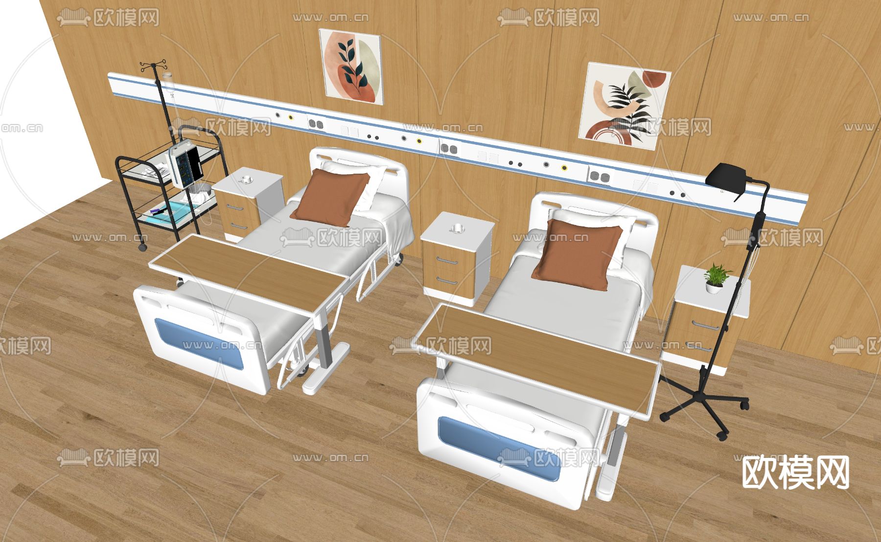 医疗护理床su模型下载（渲染图1）