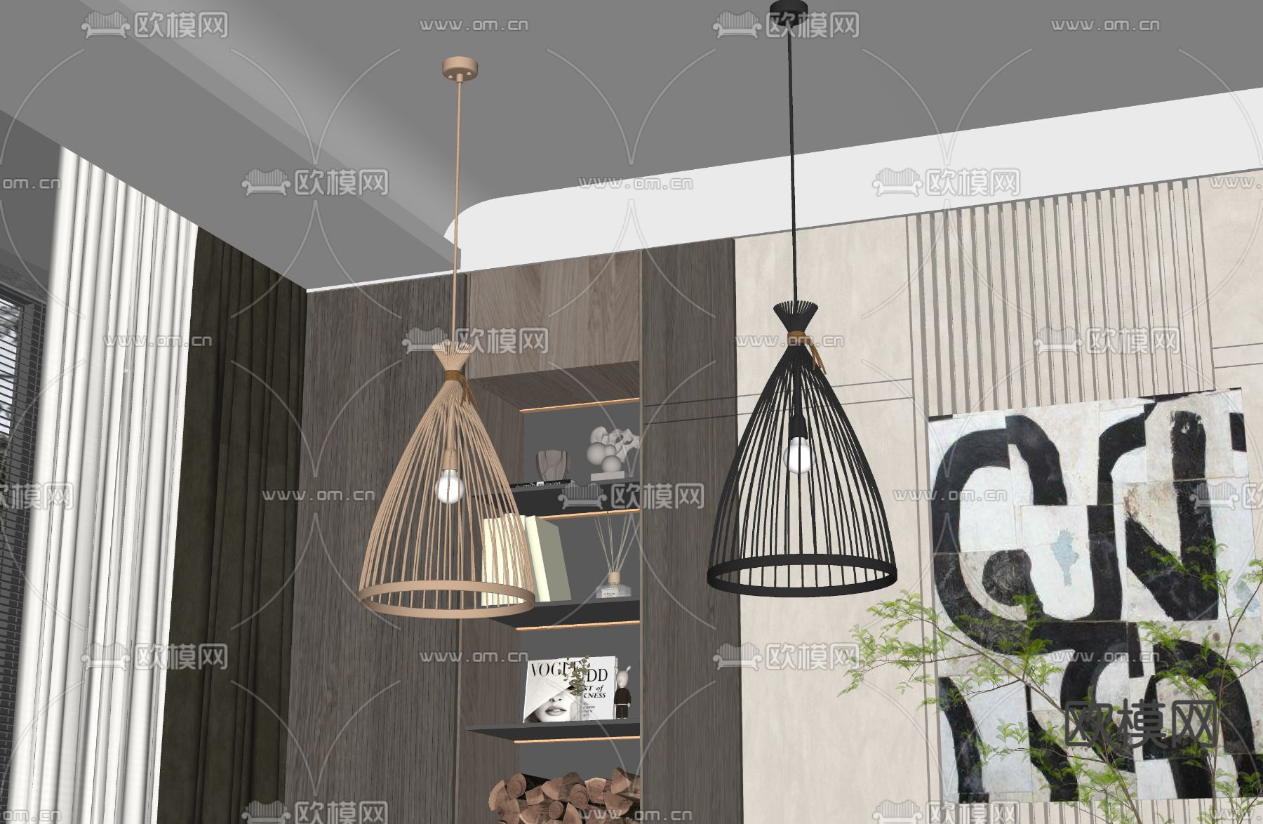 现代吊灯su模型下载（渲染图2）