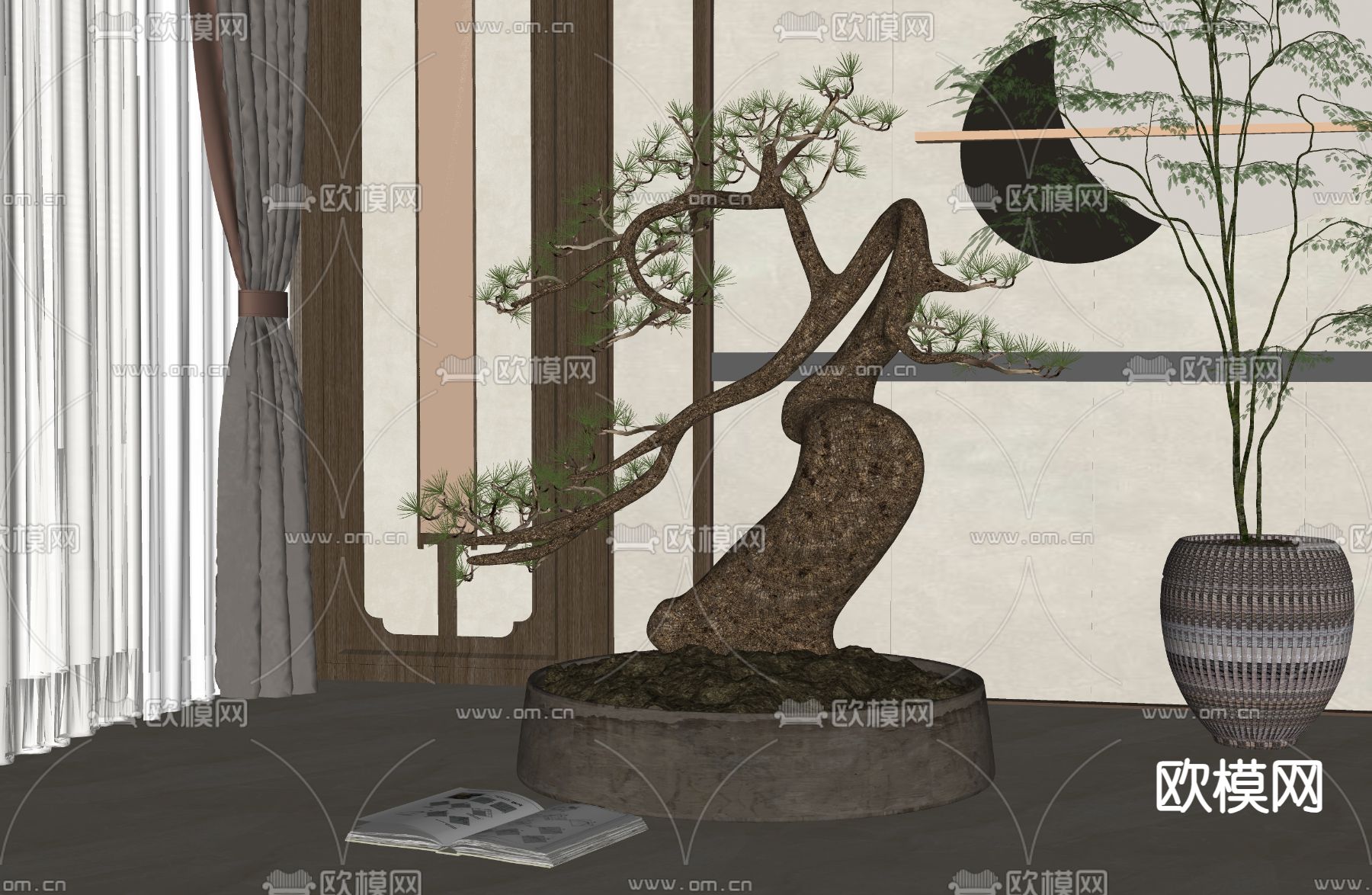 新中式盆栽 盆景su模型下载（渲染图2）