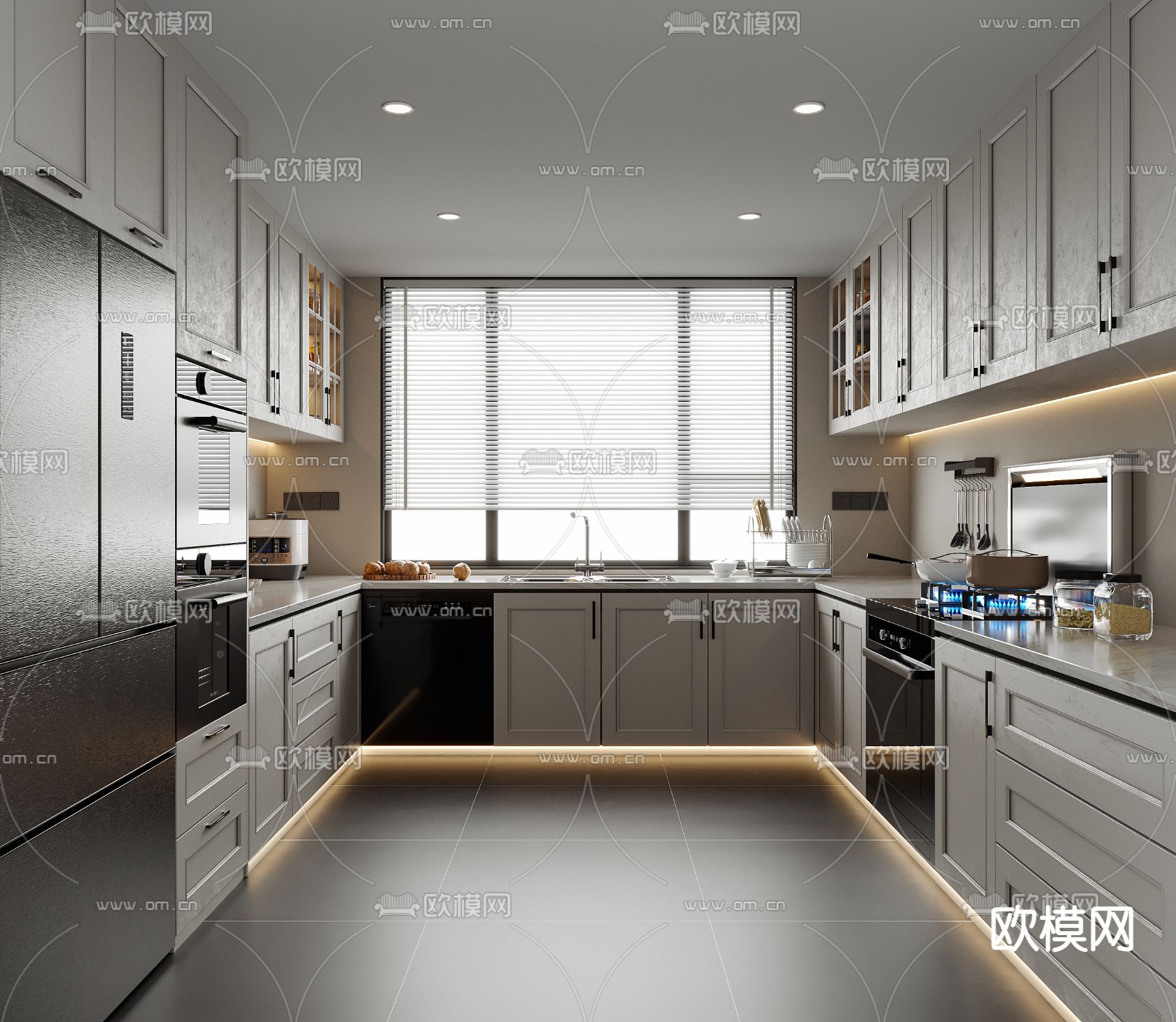 高级灰厨房 橱柜3d模型下载