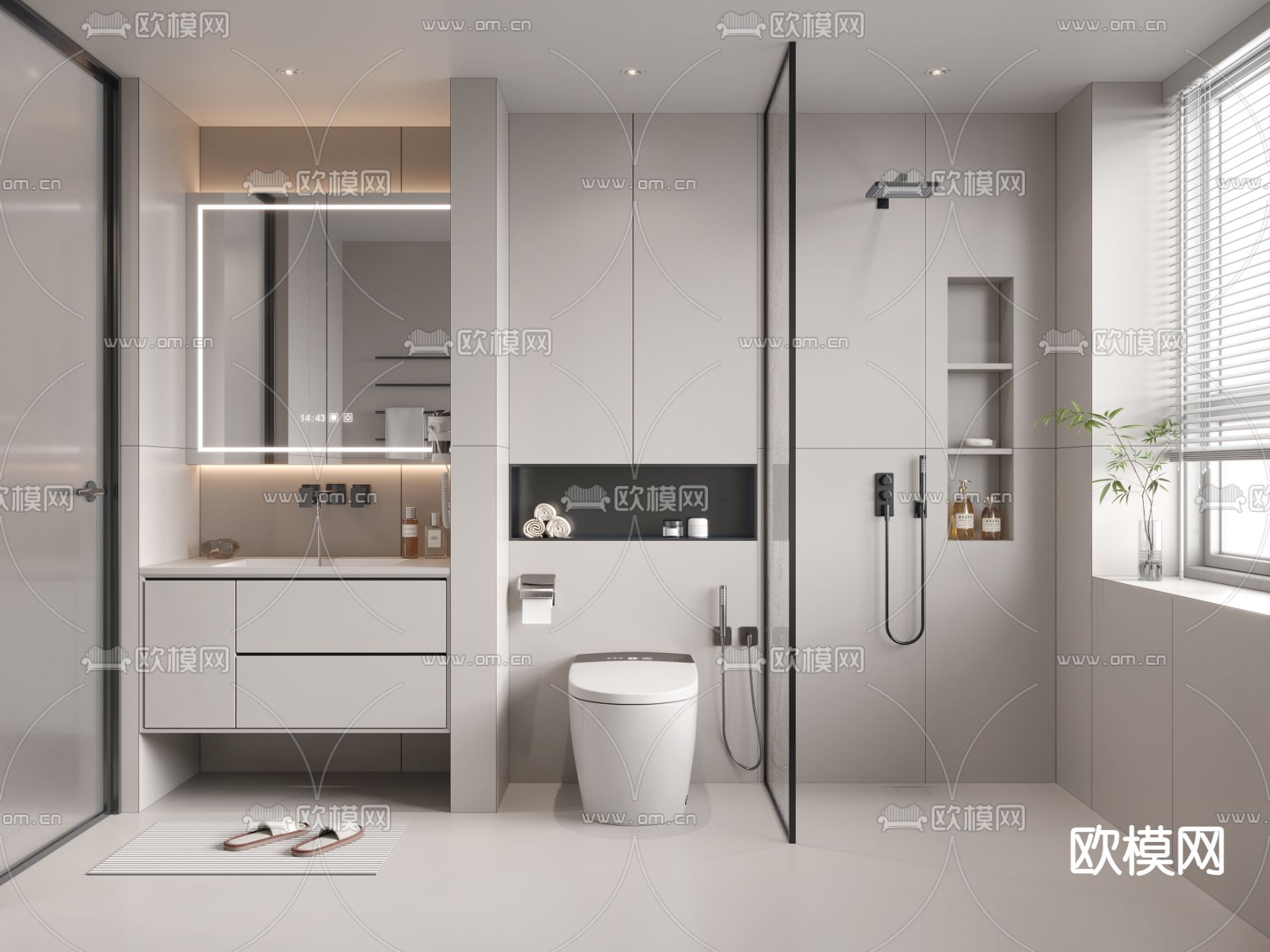 高级灰卫生间 浴室3d模型下载（渲染图1）