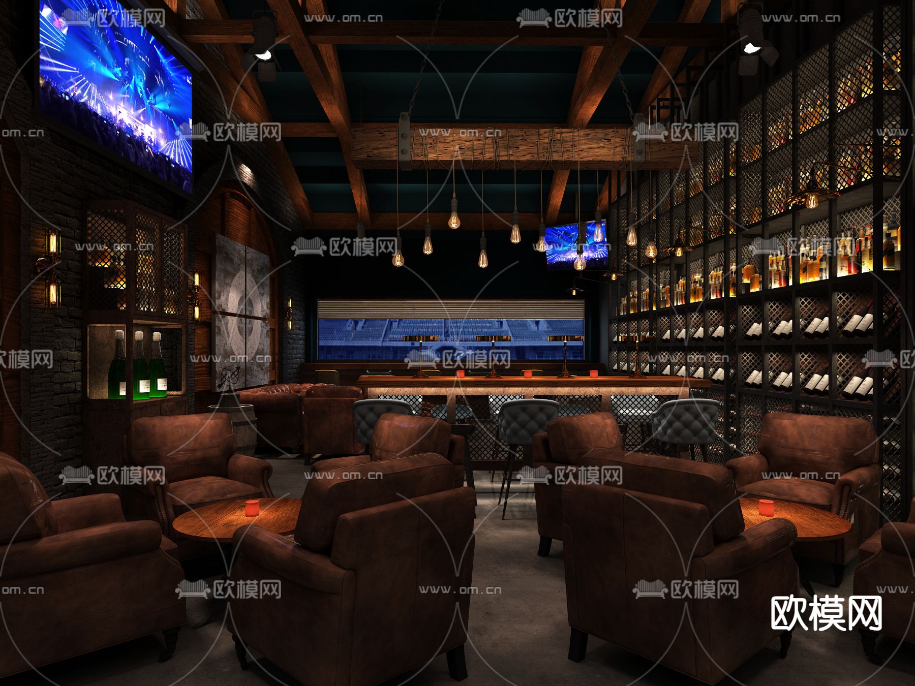 工业风酒吧 清吧3d模型下载（渲染图1）