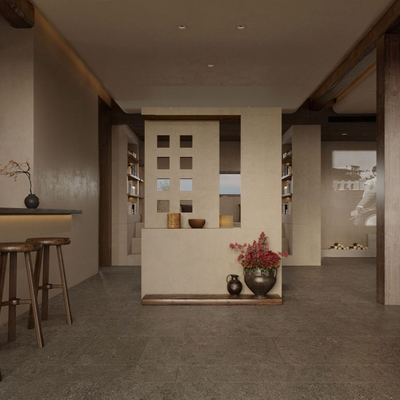  侘寂风民宿大堂su模型 