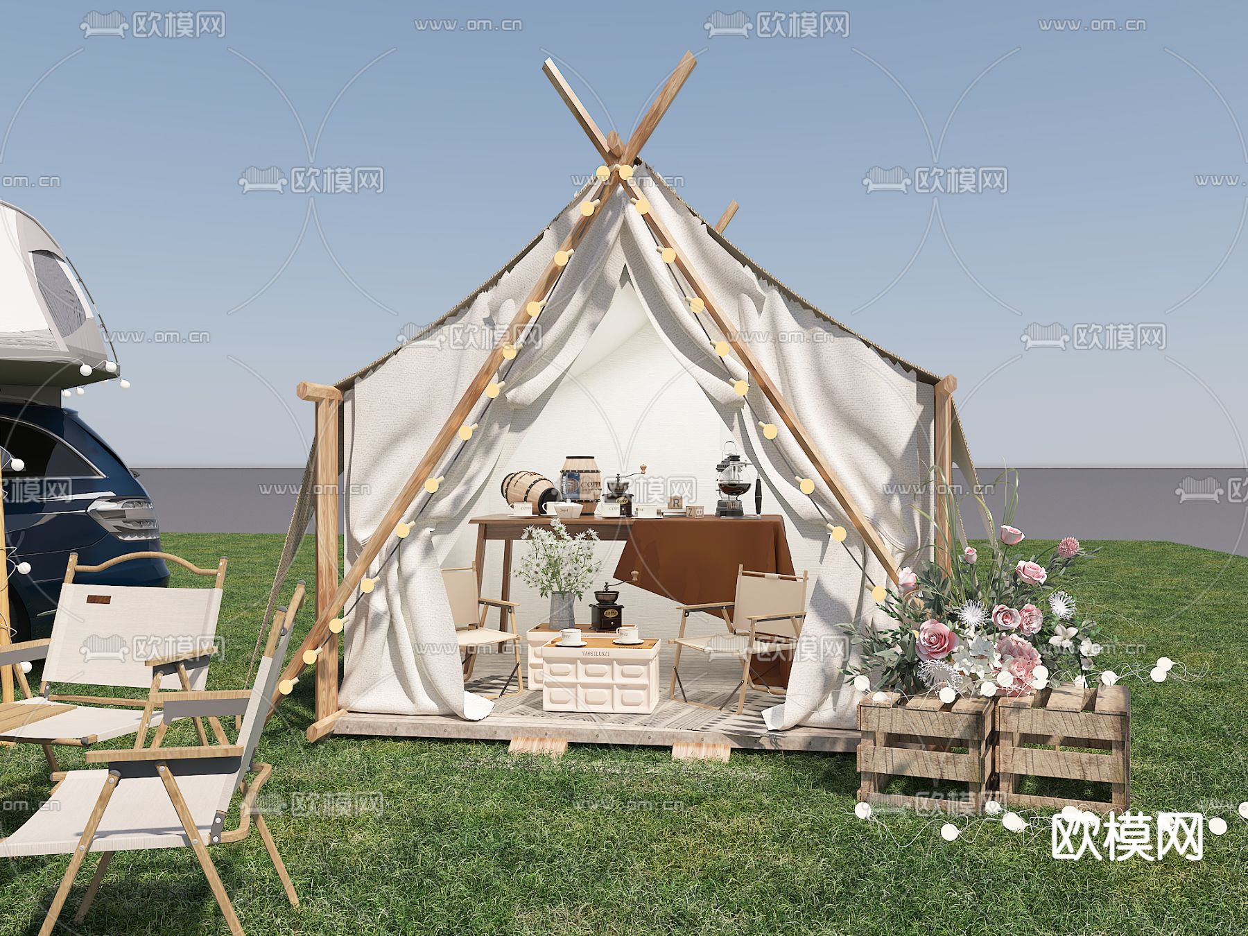 露营小品 围炉煮茶 帐篷3d模型下载（渲染图2）