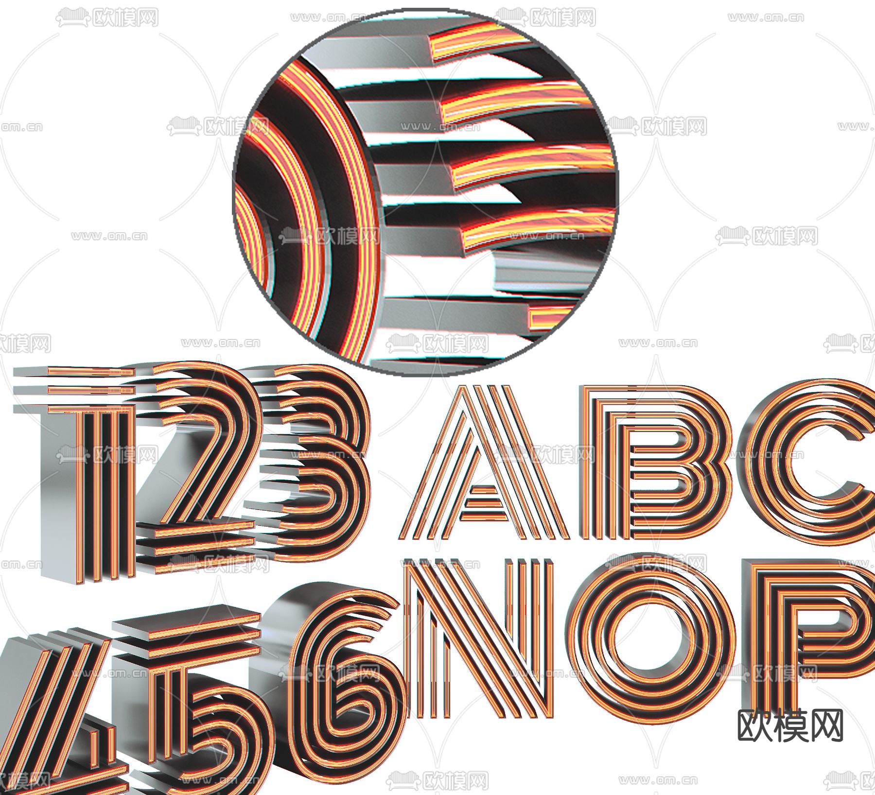 工业风霓虹灯 字母灯 发光字3d模型下载（渲染图2）