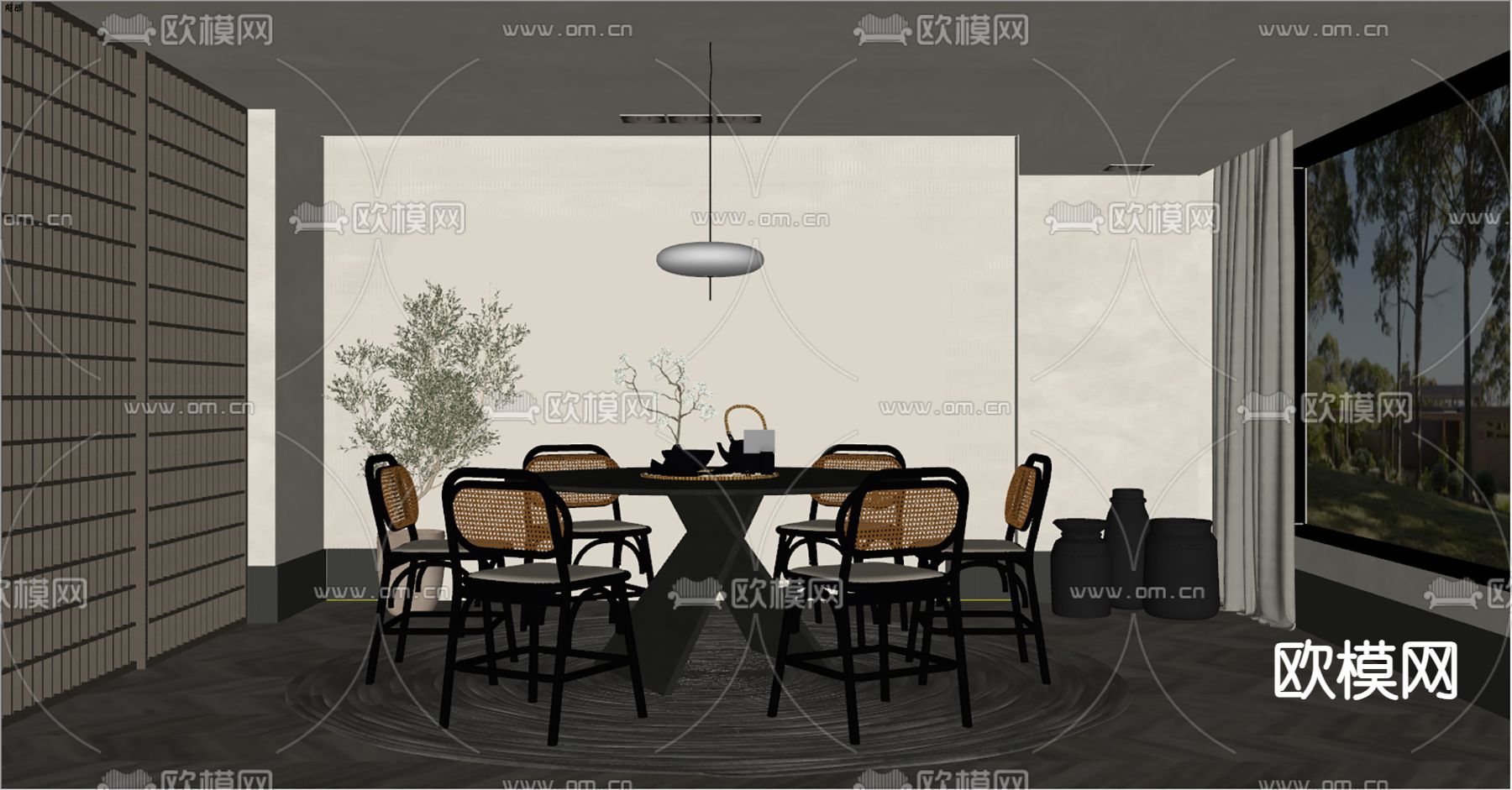 侘寂风餐厅su模型下载（渲染图2）