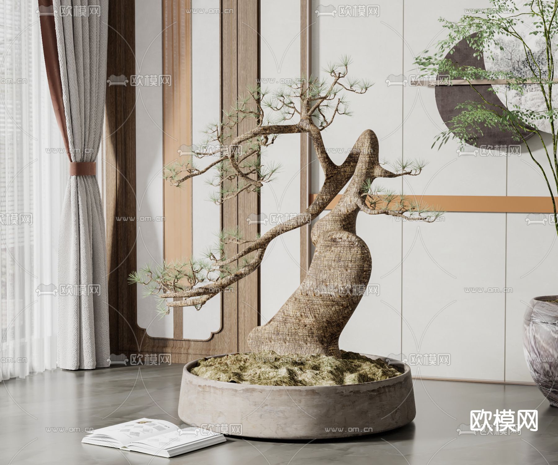 新中式盆栽 盆景su模型下载（渲染图1）