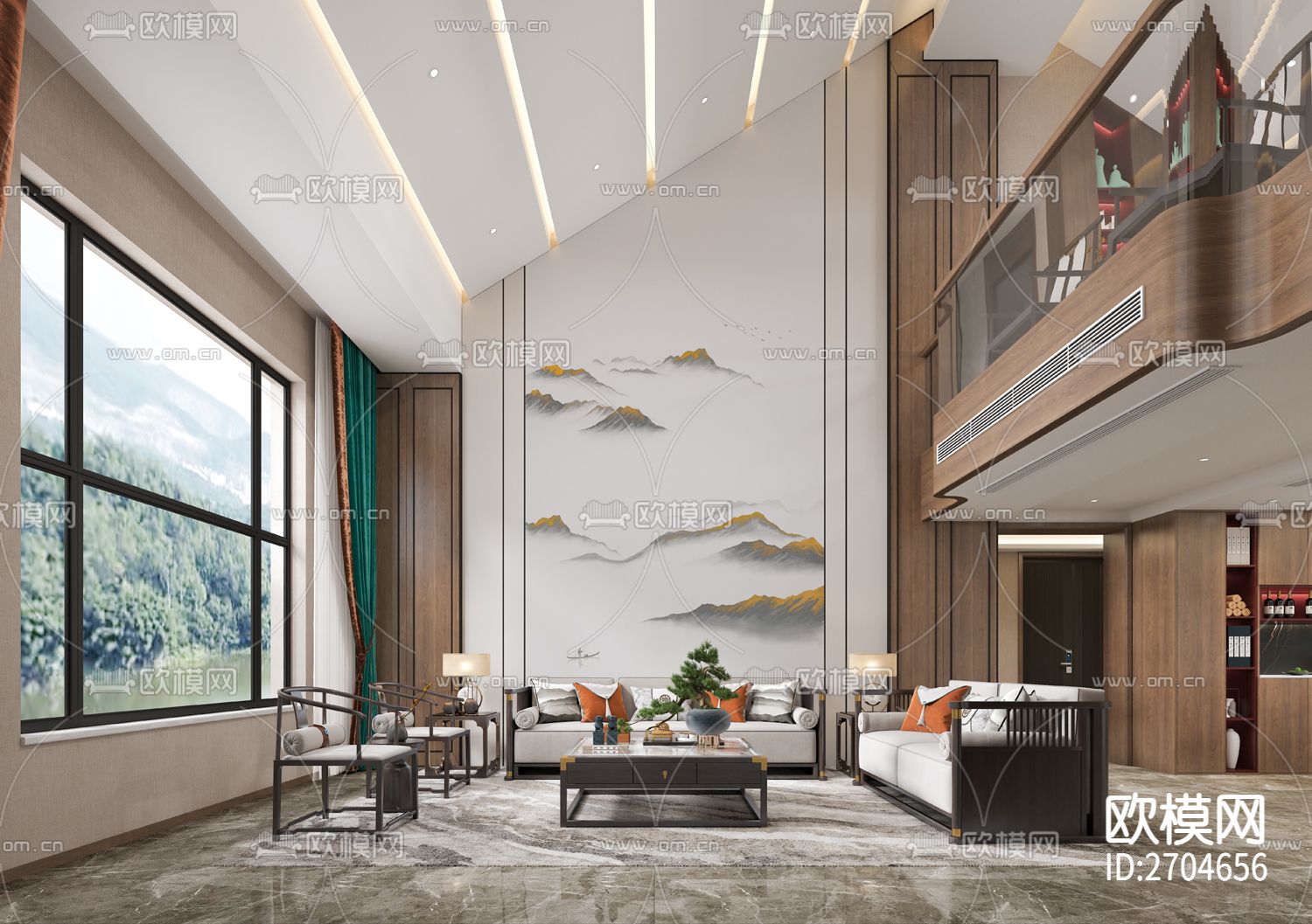 玄关 山水 水墨 金山 船下载（渲染图3）