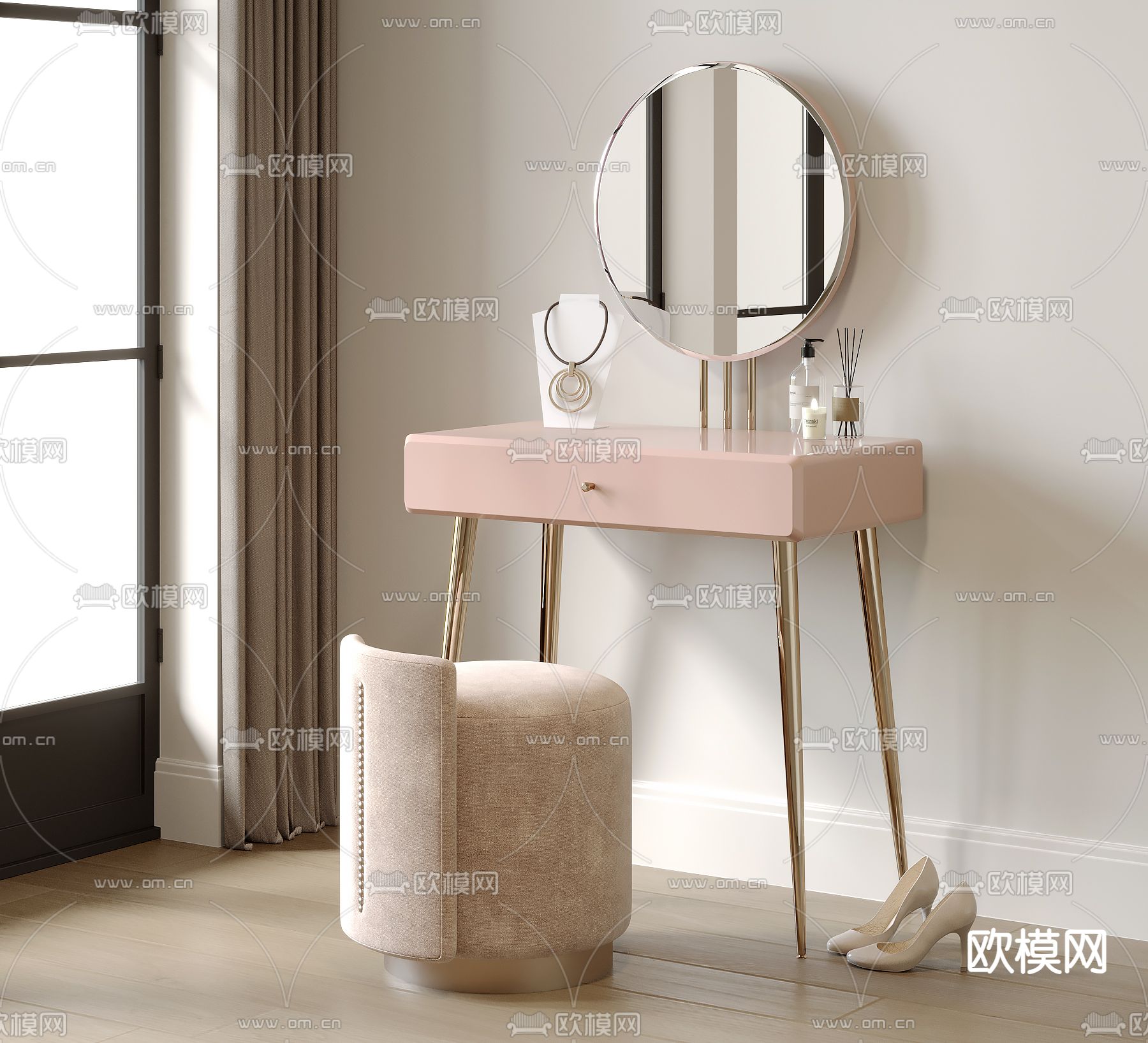 现代梳妆台su模型下载（渲染图1）